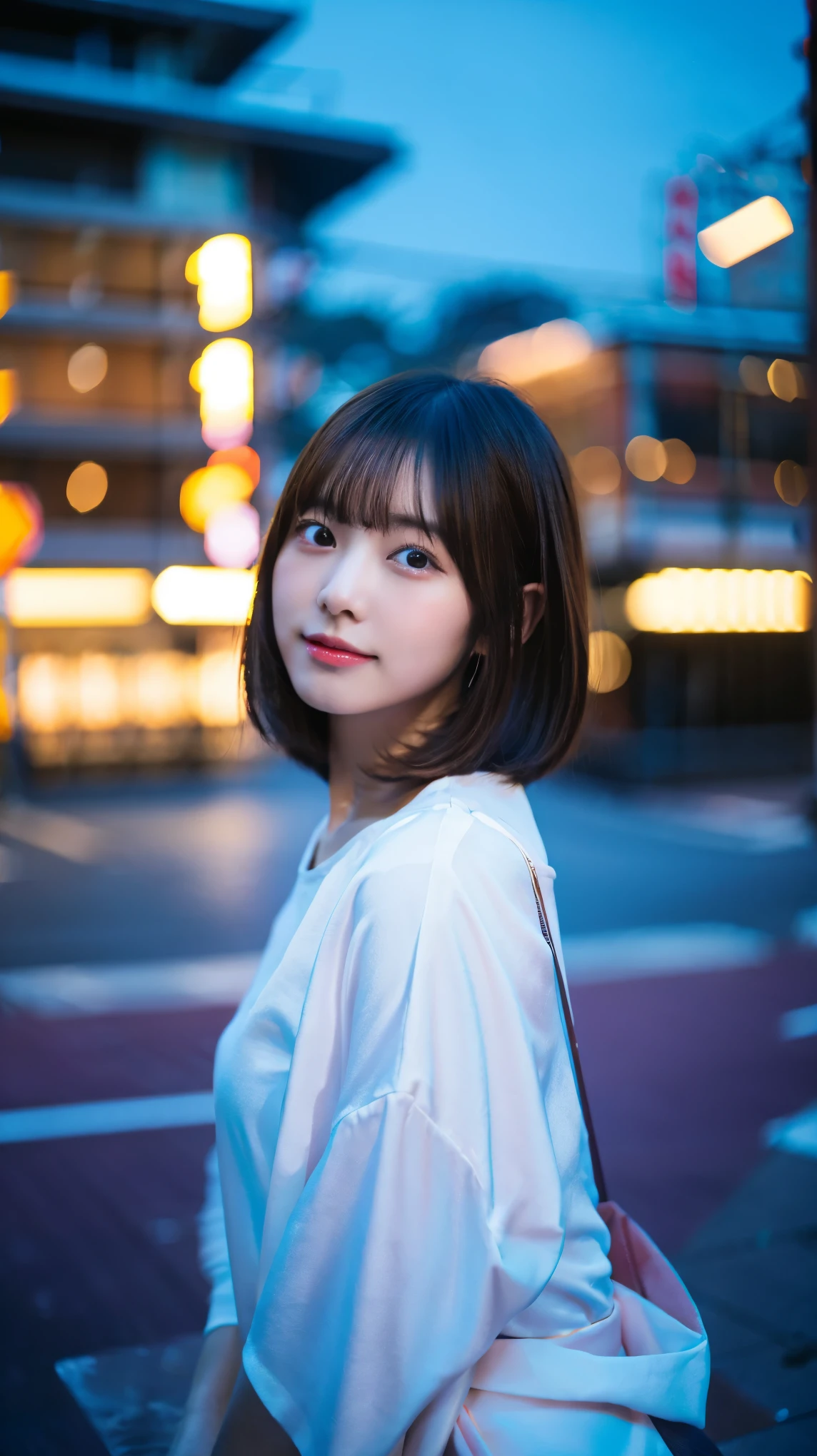 japanese idol girl, short hair, (ultra high res:1.2), at night,