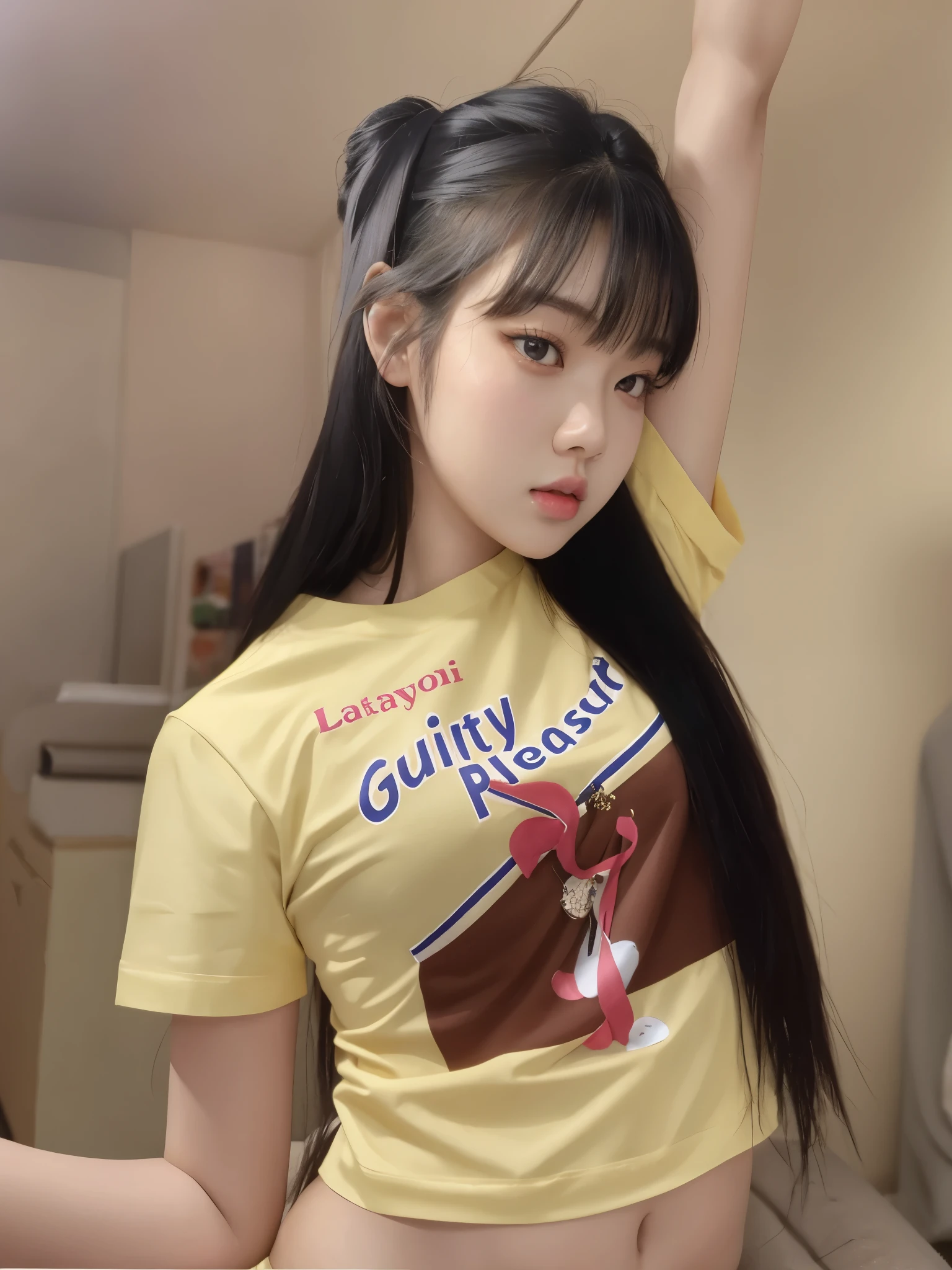 there is a woman that is posing for a picture in a yellow shirt, ulzzang, young and cute girl, korean girl, trending at cgstation, guweiz, cgcosiety, anime girl in real life, cute young girl, cute girl, candy girl, 19-year-old girl, cutecore, with long hair, asian girl blackpink jennie blackpink Lisa
