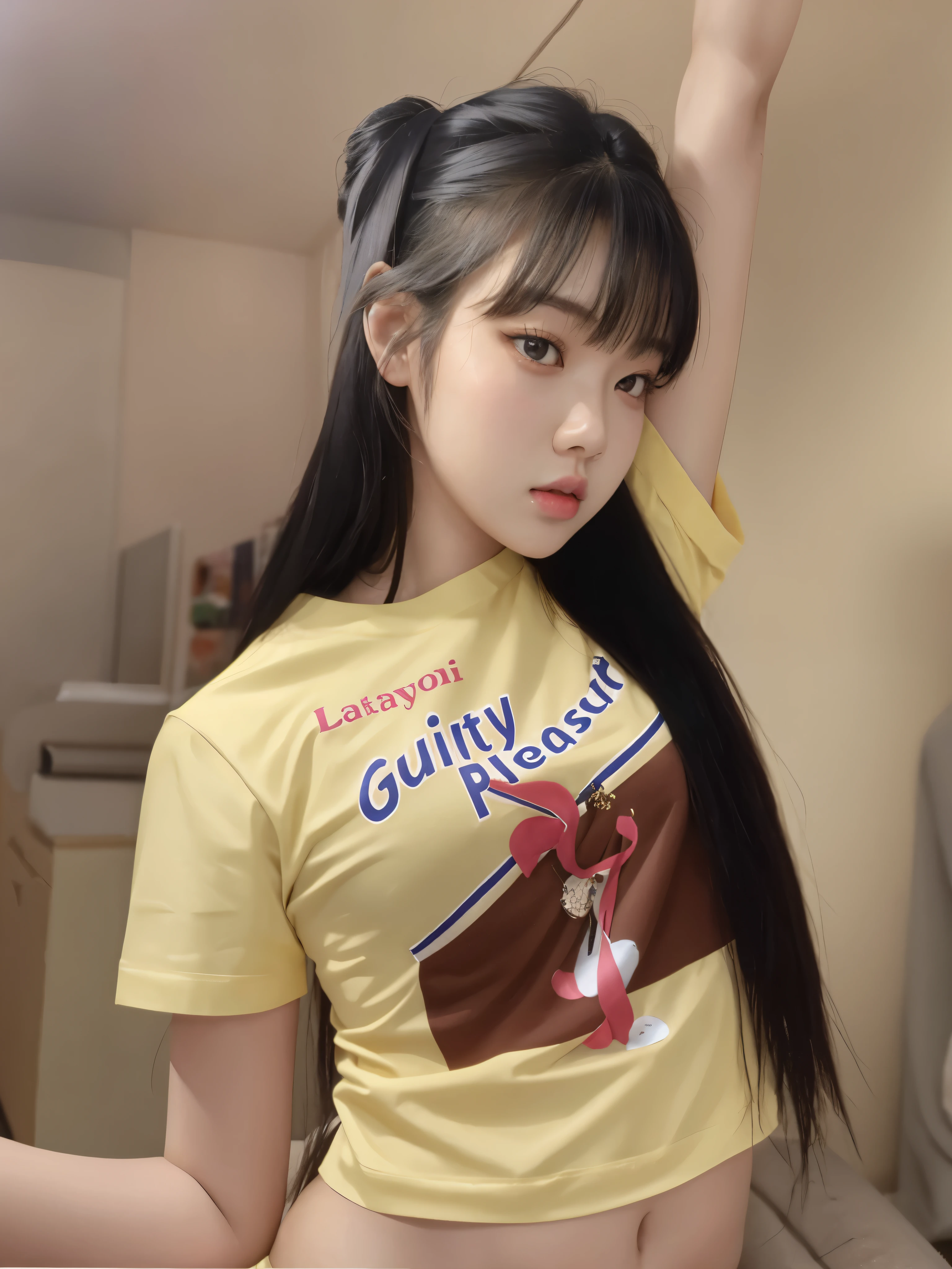 there is a woman that is posing for a picture in a yellow shirt, ulzzang, young and cute girl, korean girl, trending at cgstation, guweiz, cgcosiety, anime girl in real life, cute young girl, cute girl, candy girl, 19-year-old girl, cutecore, with long hair, asian girl blackpink jennie blackpink Lisa 