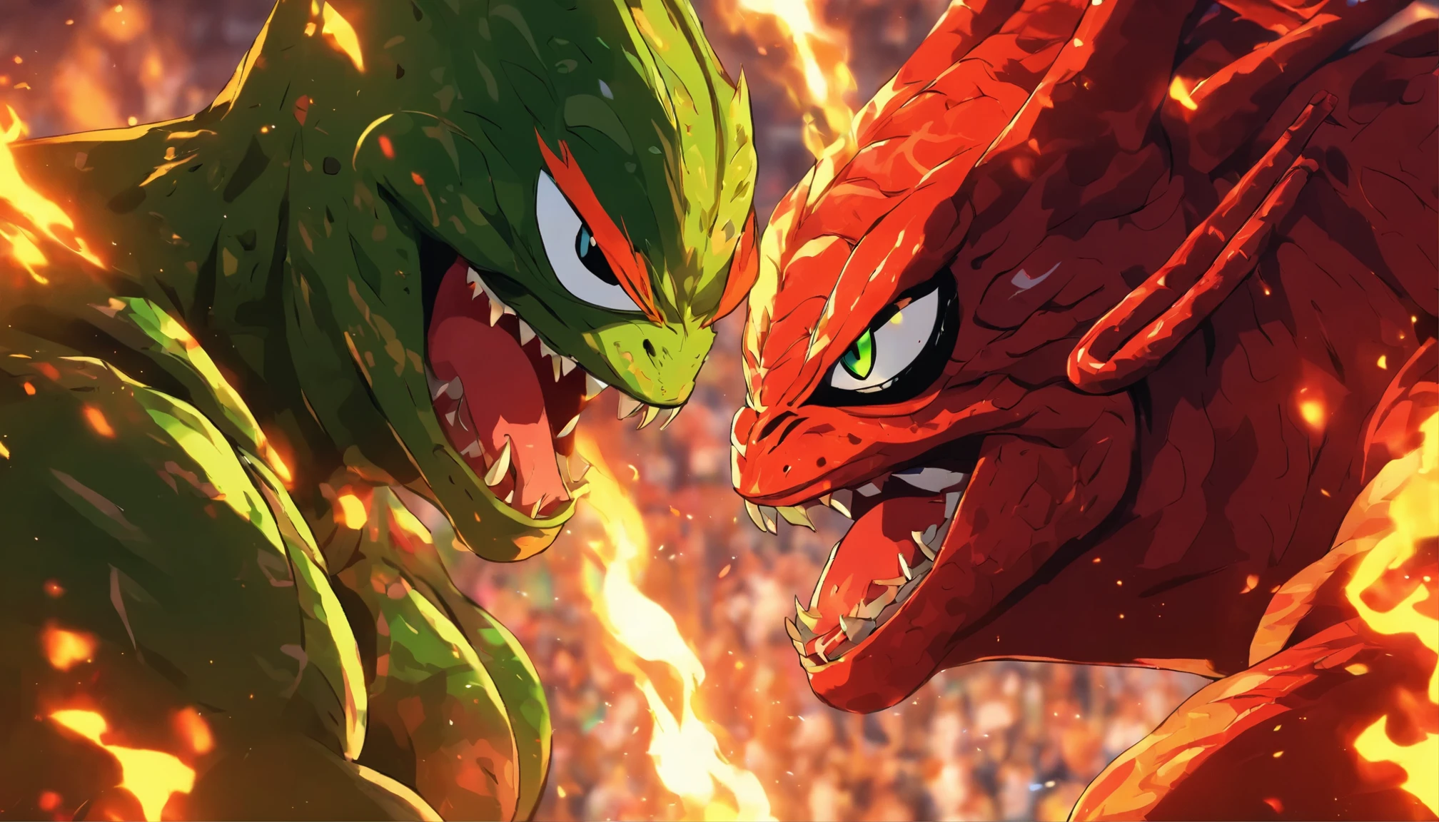 grasshopper vs frog fire demon face off in a WWE-style fight