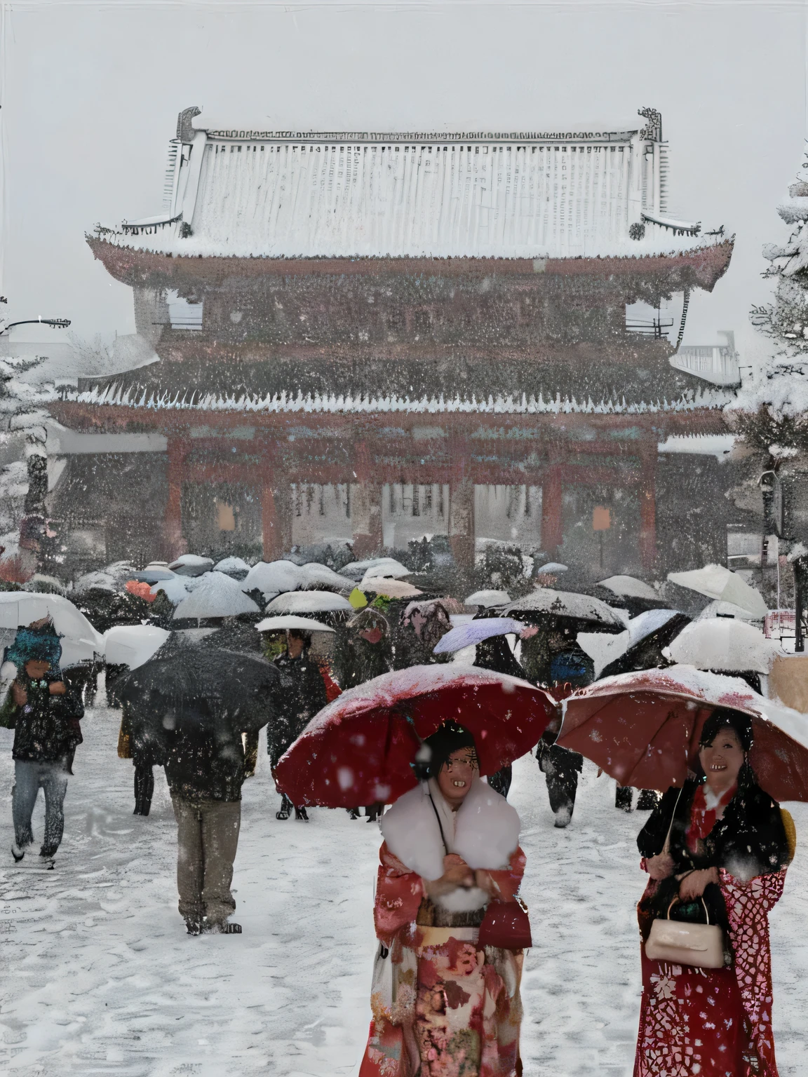 people walking in the snow with umbrellas in front of a building, during snowfall, heavy snow fall, snow fall, snow weather, japan travel and tourism, snow, snowy, photograph credit: ap, happy!!!, snowing, winter snow, stunning image, stunning visual, japan sightseeing, (snow), snowstorm, pale as the first snow of winter