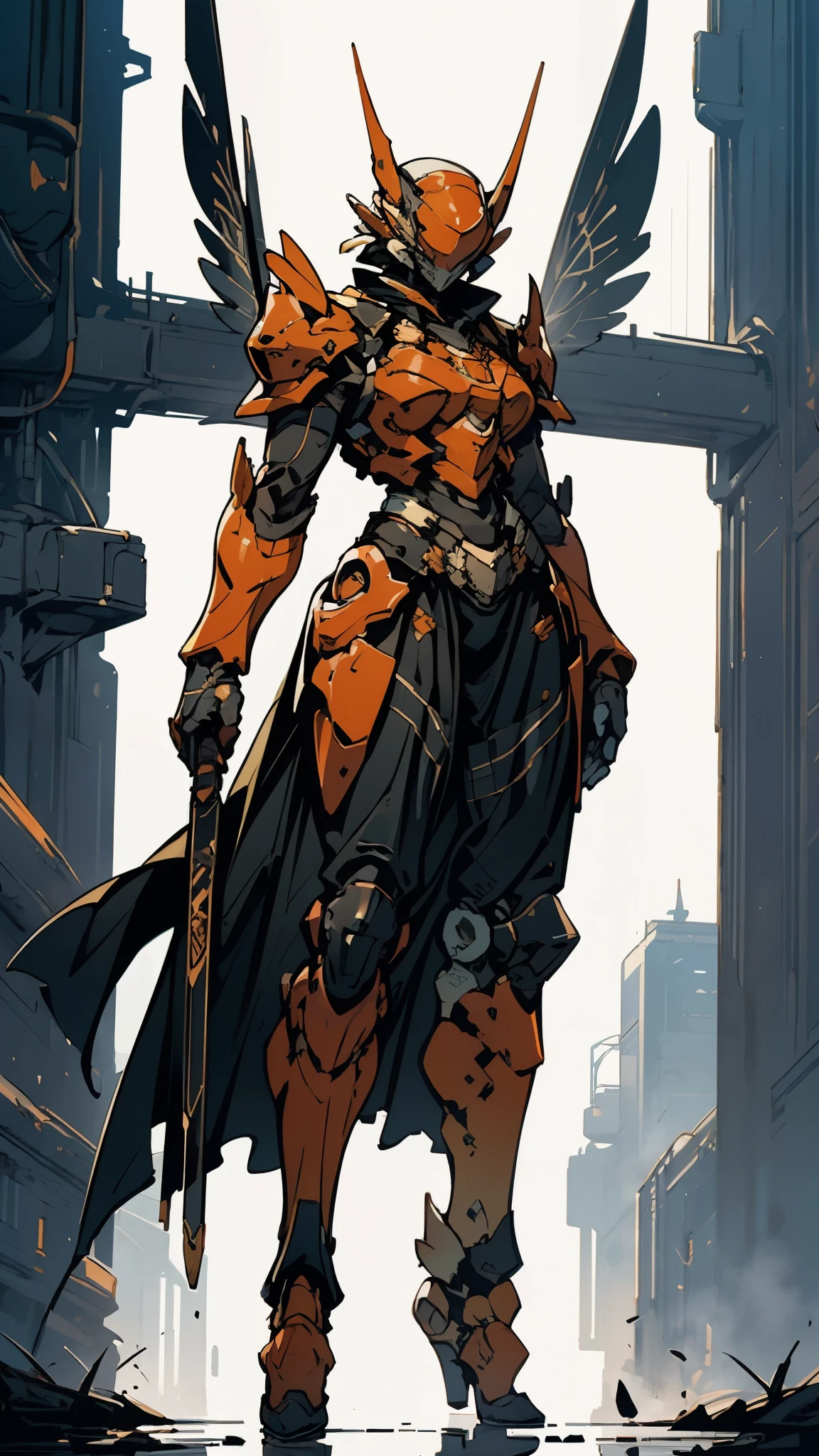 A woman adorned in fantasy-style full-body armor, a crown-concept fully enclosed helmet that unveils only her eyes, a composite layered chest plate, fully encompassing shoulder and hand guards, a lightweight waist armor, form-fitting shin guards, the overall design is heavy-duty yet flexible, (the armor gleams with a golden glow, complemented by red and blue accents), exhibiting a noble aura, she floats above a fantasy-surreal high-tech city, this character embodies a finely crafted fantasy-surreal style armored hero in anime style, exquisite and mature manga art style, (mixture of Queen bee and Spider concept Armor, plasma), ((Element, elegant, goddess, femminine:1.5)), metallic, high definition, best quality, highres, ultra-detailed, ultra-fine painting, extremely delicate, professional, anatomically correct, symmetrical face, extremely detailed eyes and face, high quality eyes, creativity, RAW photo, UHD, 32k, Natural light, cinematic lighting, masterpiece-anatomy-perfect, masterpiece:1.5