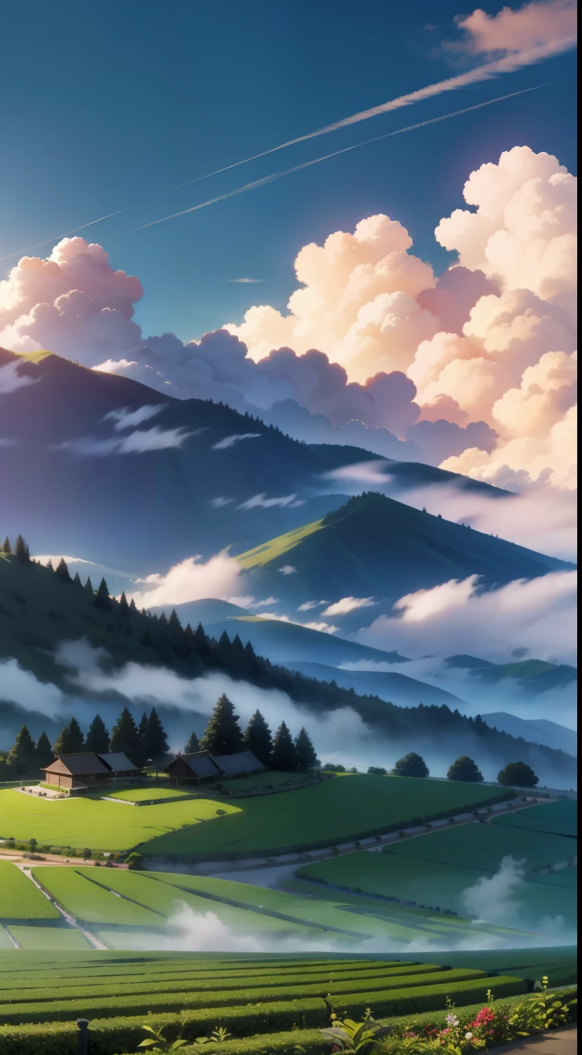 tea plantation,Beautiful,surrounded by cloud,high qulity