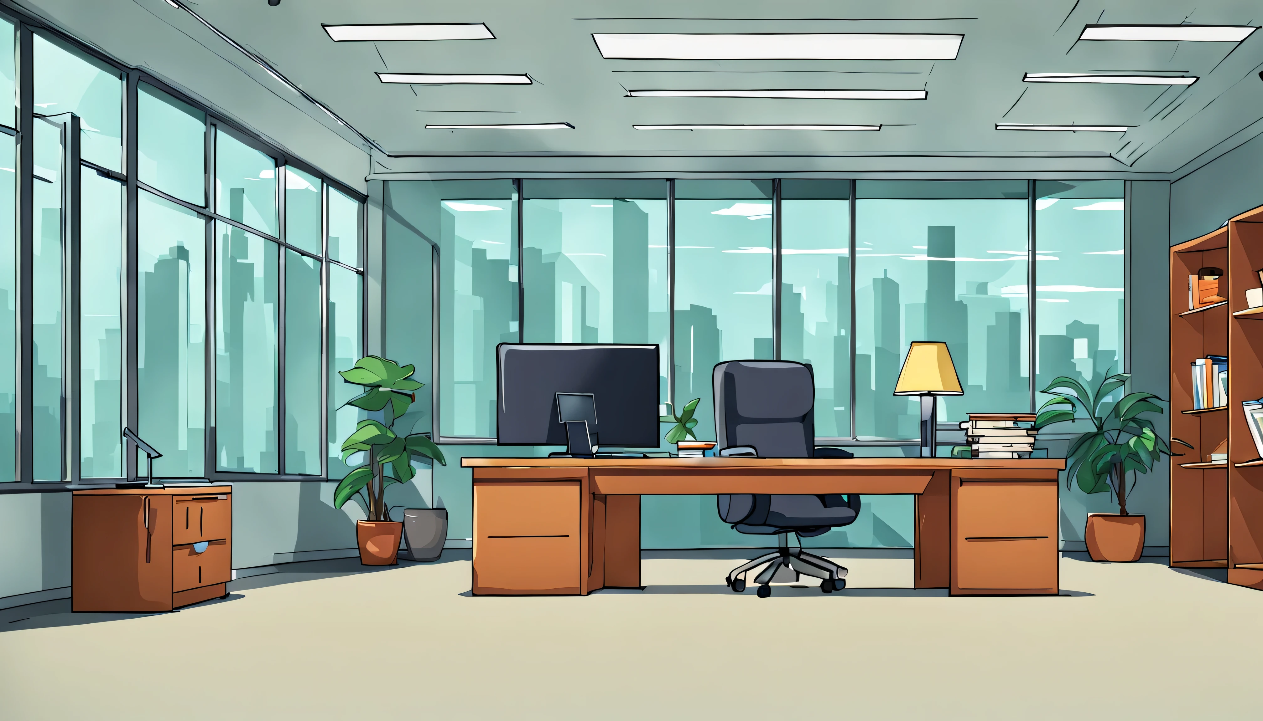 A cartoon empty Big Office, THE FAMILY GUY style, minimalist, best quality