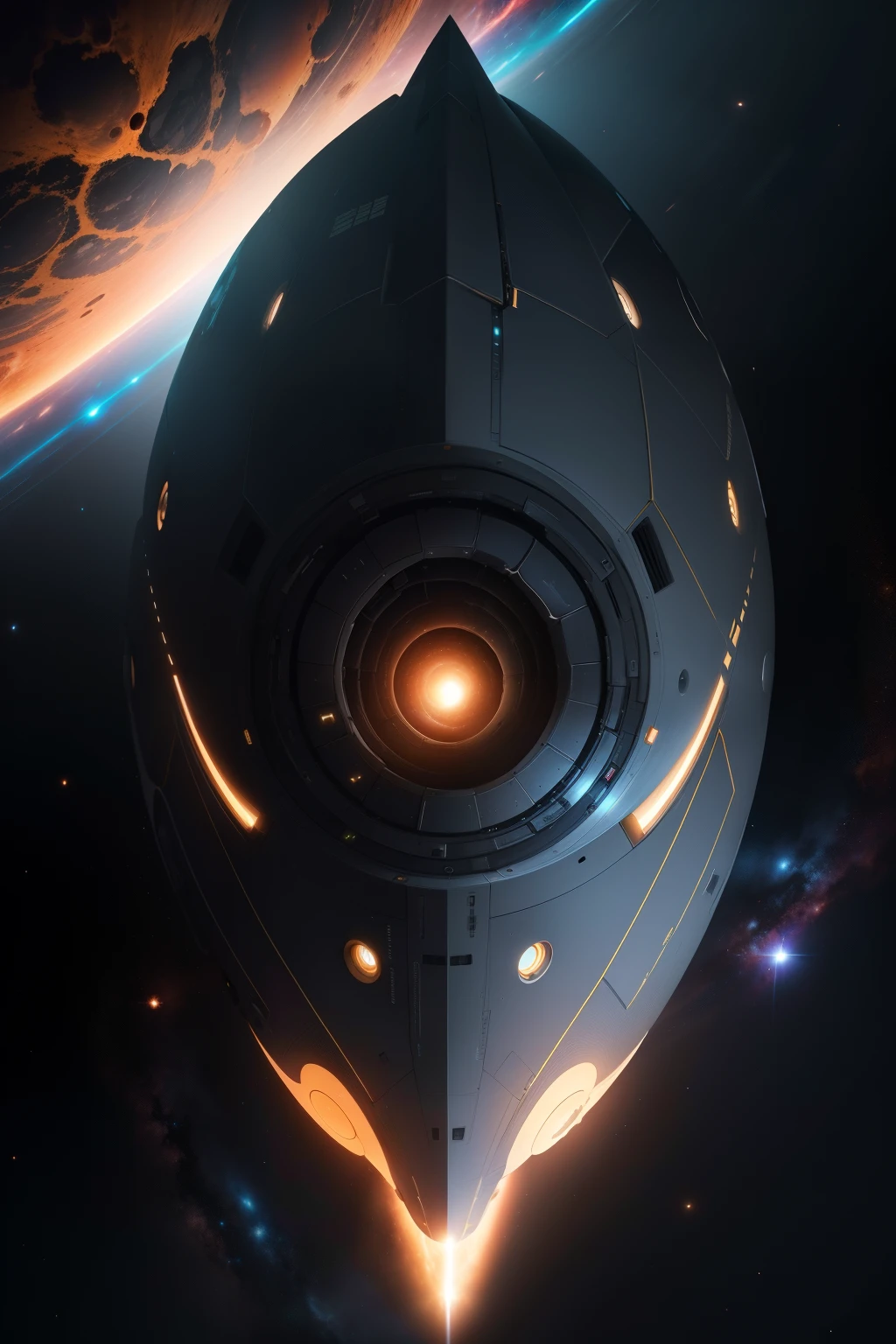 Title: "Journey to the Event Horizon: Building a Ultra HD Spaceship Near a Black Hole"

Description:
Witness the awe-inspiring sight of a state-of-the-art, 32k resolution spaceship, compactly designed to fit within a 16:9 AR, effortlessly navigating the treacherous proximity of a black hole. The spaceship's sleek, Ultra HD surface gleams under the intense cosmic radiation, its gleaming metallic exterior contrasting starkly against the enigmatic darkness of the black hole's event horizon. Engineers, with their high-tech tools and protective gear, work dilig