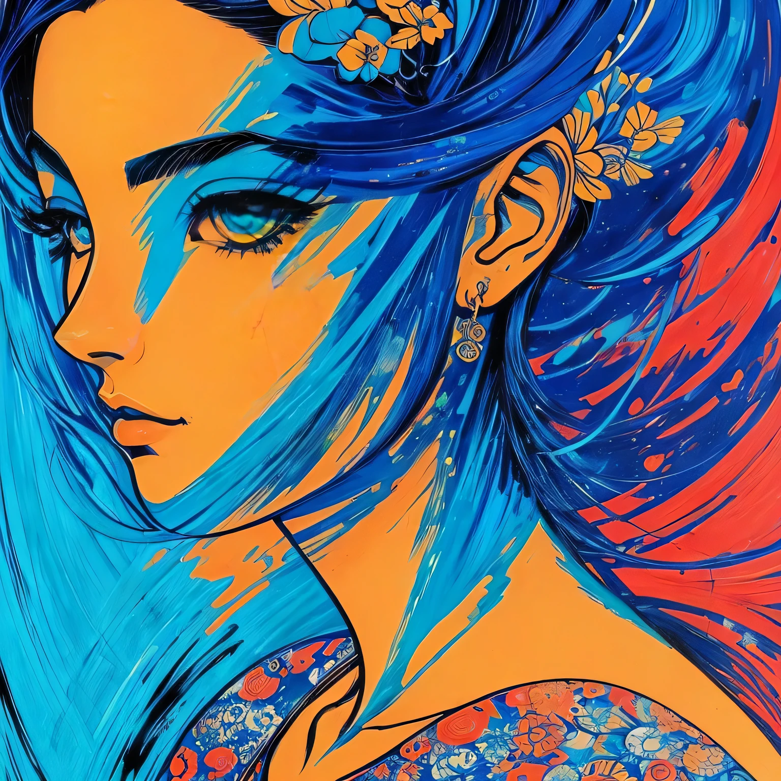 (arte abstrata: 1.3), estilo de Yuko Shimizu, tema azul escuro, tema escuro, 1girl, obra-prima, melhor qualidade, ultra alta res, roupas modernas