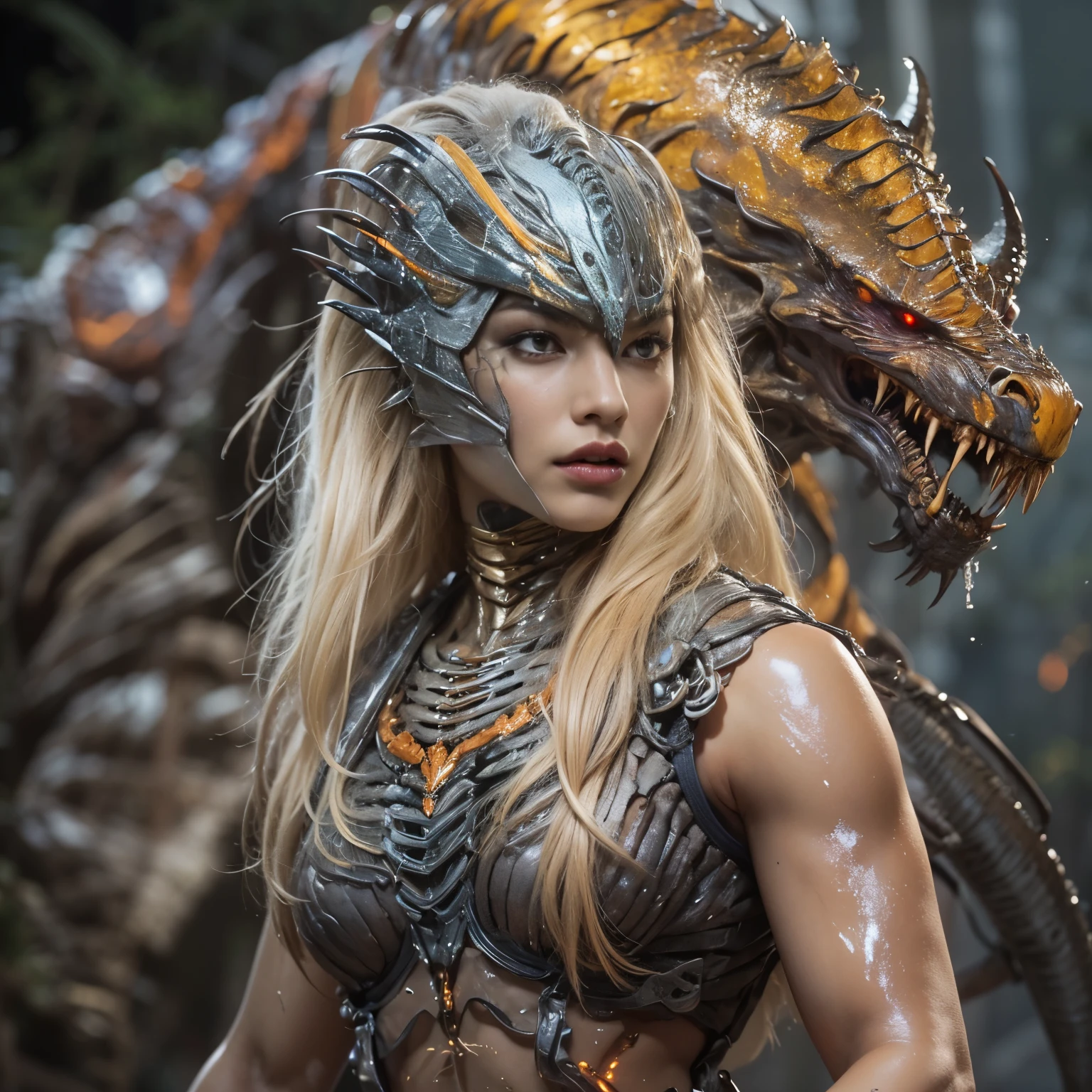 1 female alien, The predator, warrior, (extremely beautiful:1.2), (intense gaze:1.4), (predator:1.1), long dark claws, NSFW, nipples, thick eyebrows, glowing and shining orange eyes, the most beautiful face in the universe, platinum blonde,
A woman with an extremely beautiful face, her intense gaze fixed on her prey, a primal force that could not be denied.
(extreamly beautiful lean body:1.5), (ultra muscular build:1.2), (prowling:1.3), (sleek movements:1.4),
Her beautiful body, muscular and toned, moved with sleek grace as she prowled, ready to strike at a moment's notice. The predator within her was always on