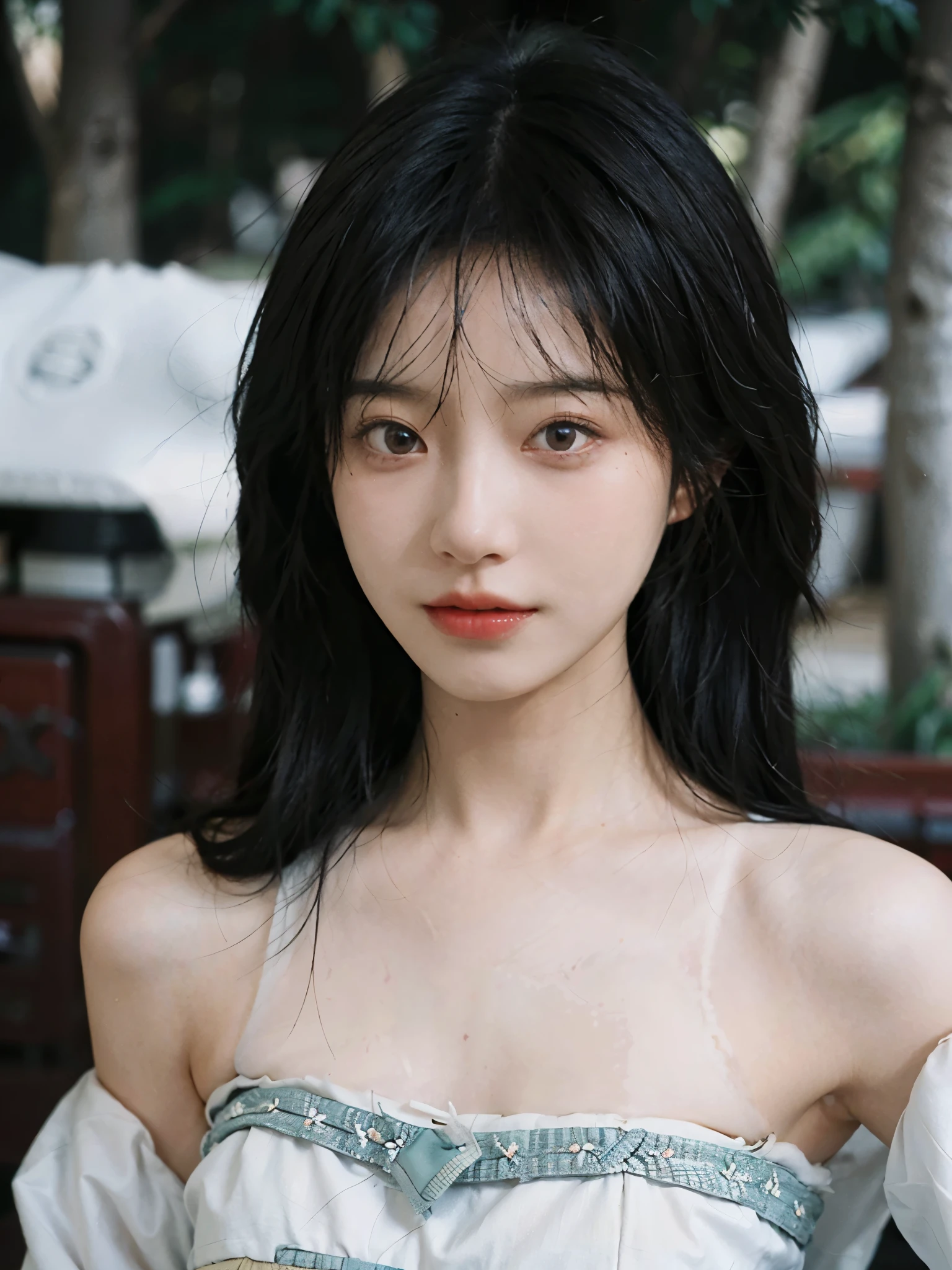 Film portrait photography, 2 girls, 2 girls,background:sun,twin,bare shoulders, Shoulder length wavy hair, Snow-white cheongsam,(Realistic and detailed eyes, natural skin texture, Realistic facial details),, depth of field, Bokeh, Vibrant details, Detailed and detailed, Surrealism, 35mm film, hazy, ,Selfie,