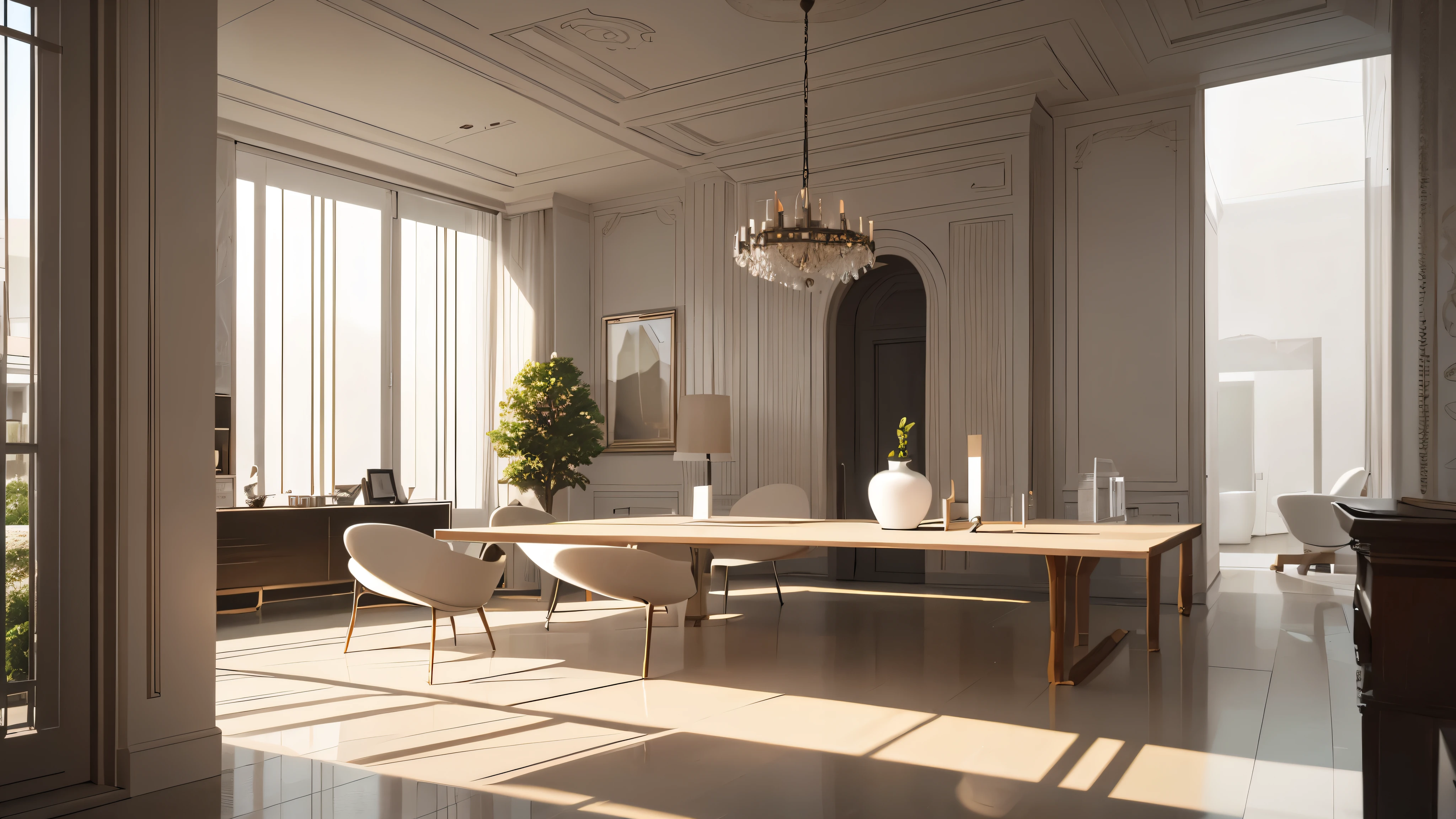 you are a famous interior designer、I was asked to create a 3D image of a large modern room.。. Create a harmonious environment with modern and minimalist furniture. Including garden interior.