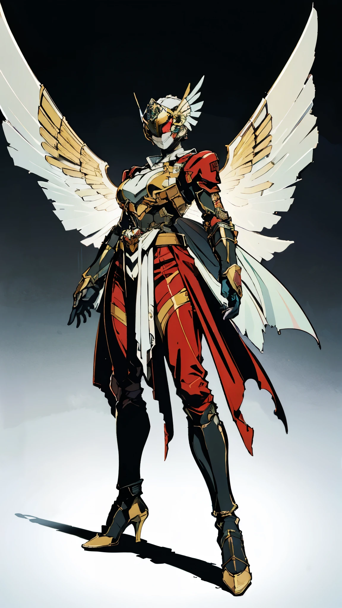 A woman adorned in fantasy-style full-body armor, a crown-concept fully enclosed helmet that unveils only her eyes, a composite layered chest plate, fully encompassing shoulder and hand guards, a lightweight waist armor, form-fitting shin guards, the overall design is heavy-duty yet flexible, (the armor gleams with a golden glow, complemented by red and blue accents), exhibiting a noble aura, she floats above a fantasy-surreal high-tech city, this character embodies a finely crafted fantasy-surreal style armored hero in anime style, exquisite and mature manga art style, (mixture of Queen bee and Spider concept Armor, plasma), ((Element, elegant, goddess, femminine:1.5)), metallic, high definition, best quality, highres, ultra-detailed, ultra-fine painting, extremely delicate, professional, anatomically correct, symmetrical face, extremely detailed eyes and face, high quality eyes, creativity, RAW photo, UHD, 32k, Natural light, cinematic lighting, masterpiece-anatomy-perfect, masterpiece:1.5