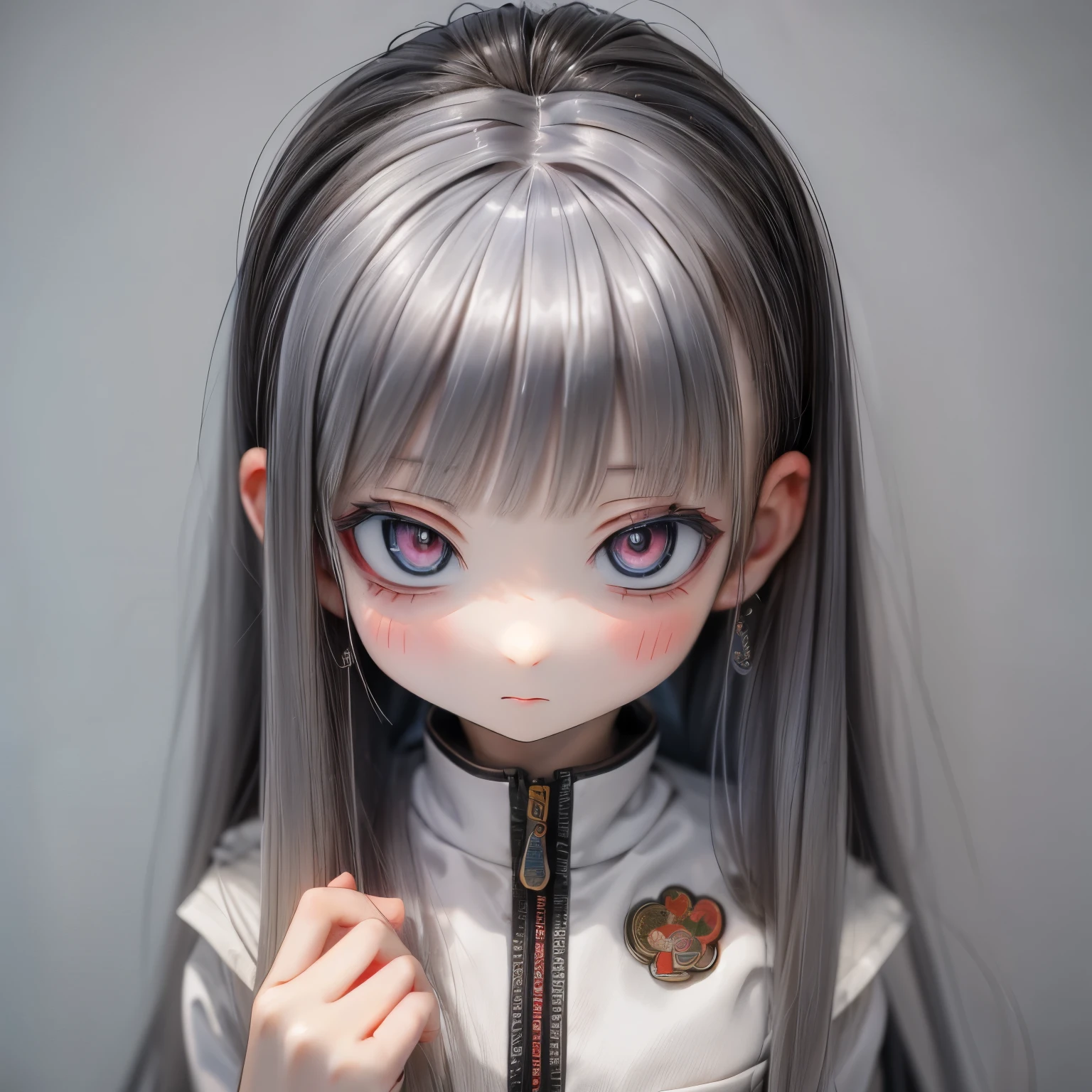  a silver coin with a hand-painted anime character on its front. The chibi girl's deformed features and playful expression make this coin a unique and captivating piece of art. The level of detail in this image will leave you in awe.