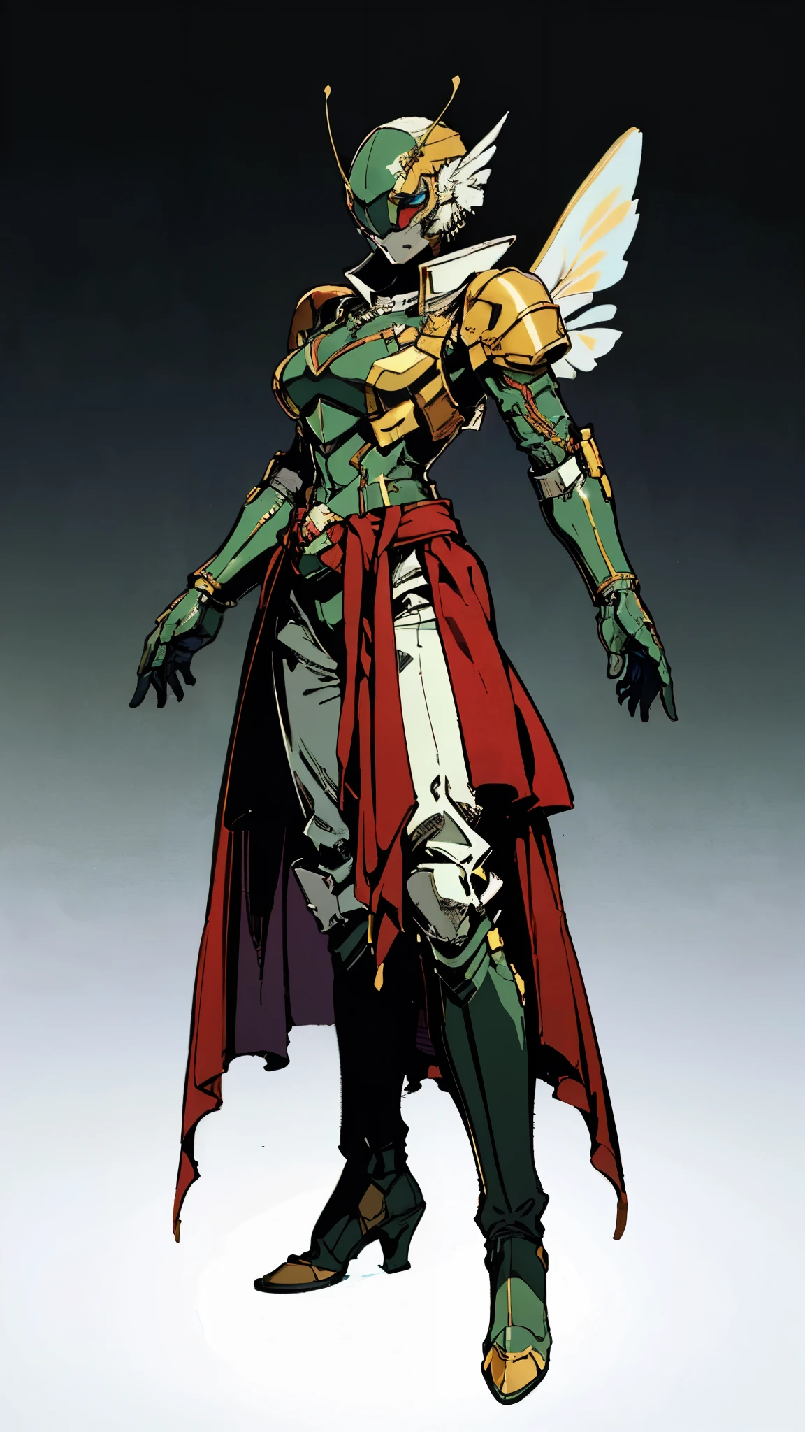 A woman adorned in fantasy-style full-body armor, a crown-concept fully enclosed helmet that unveils only her eyes, a composite layered chest plate, fully encompassing shoulder and hand guards, a lightweight waist armor, form-fitting shin guards, the overall design is heavy-duty yet flexible, (the armor gleams with a golden glow, complemented by red and blue accents), exhibiting a noble aura, she floats above a fantasy-surreal high-tech city, this character embodies a finely crafted fantasy-surreal style armored hero in anime style, exquisite and mature manga art style, (mixture of Queen bee and Spider concept Armor, plasma), ((Element, elegant, goddess, femminine:1.5)), metallic, high definition, best quality, highres, ultra-detailed, ultra-fine painting, extremely delicate, professional, anatomically correct, symmetrical face, extremely detailed eyes and face, high quality eyes, creativity, RAW photo, UHD, 32k, Natural light, cinematic lighting, masterpiece-anatomy-perfect, masterpiece:1.5