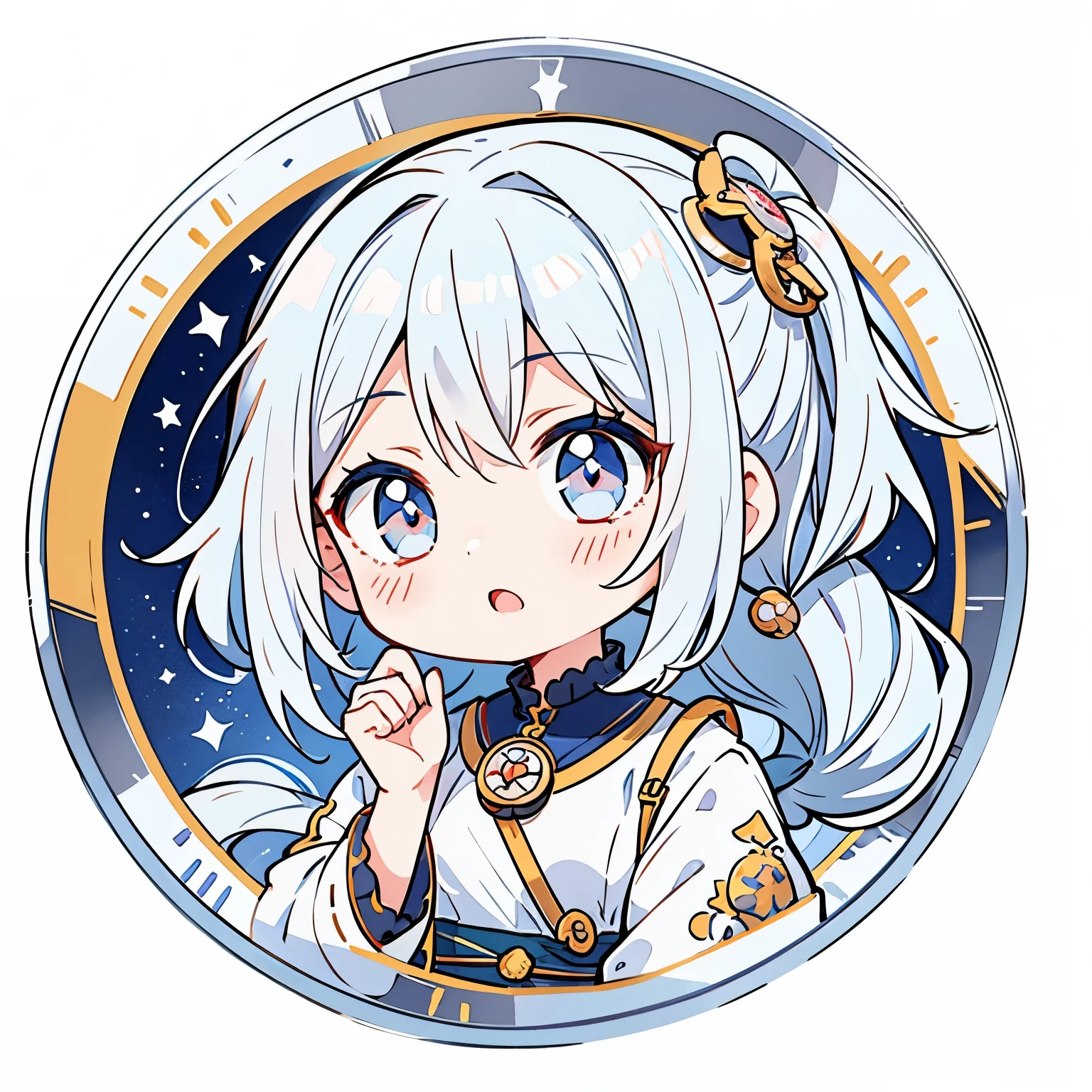a silver coin with a hand-painted anime character on its front. The chibi girl's deformed features and playful expression make this coin a unique and captivating piece of art. The level of detail in this image will leave you in awe.