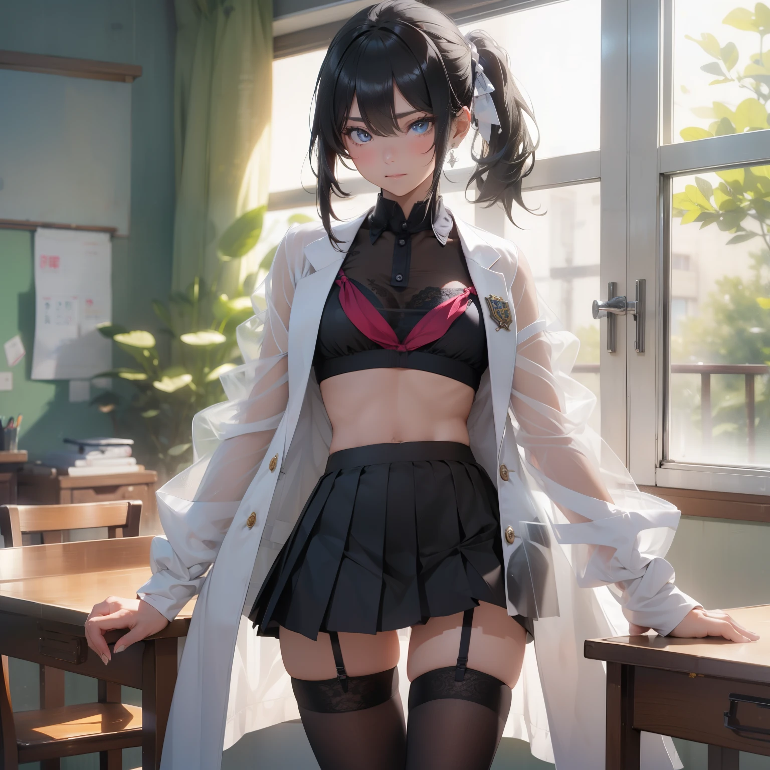 (quality)), ((masterpiece)), Recommended results、浮肿of乳头、(see through:1.5)、挺直你of背部、abdominal muscles、巨大of胸围、与地板of角度:1.2、low shooting angle、Hair loss on crotch,Hatsune Miku,((8k, original photo, 最好of质量, masterpiece), High-detail RAW color photos for professional close-up photos, (实际of, photorealism:1. 37), (最好of质量), (最好of影子), (Best Illustration), clavicle ((big breasts)), ((of, 性感of, horny)) ultra high resolution, High-detail CG unified 8K wallpaper, 基于物理of渲染, light), (Egiosar:1), 1 16 year old girl in school wearing school uniform, ((Half white coat outside)), (sailor collar school uniform), short shirt showing off the navel, pleated skirt, in the classroom, Breasts sticking out, (split:1.2), 美丽细致of眼睛, There is light on the face, ((full-body shot)), The light is particularly strong, lying on the table, feminine expression, (garter stockings, Thick thighs), black braids, ulzzang-6500-v1.1:0.2, 害羞of, rinse, NSFW, China, (Black double ponytail:1.2)