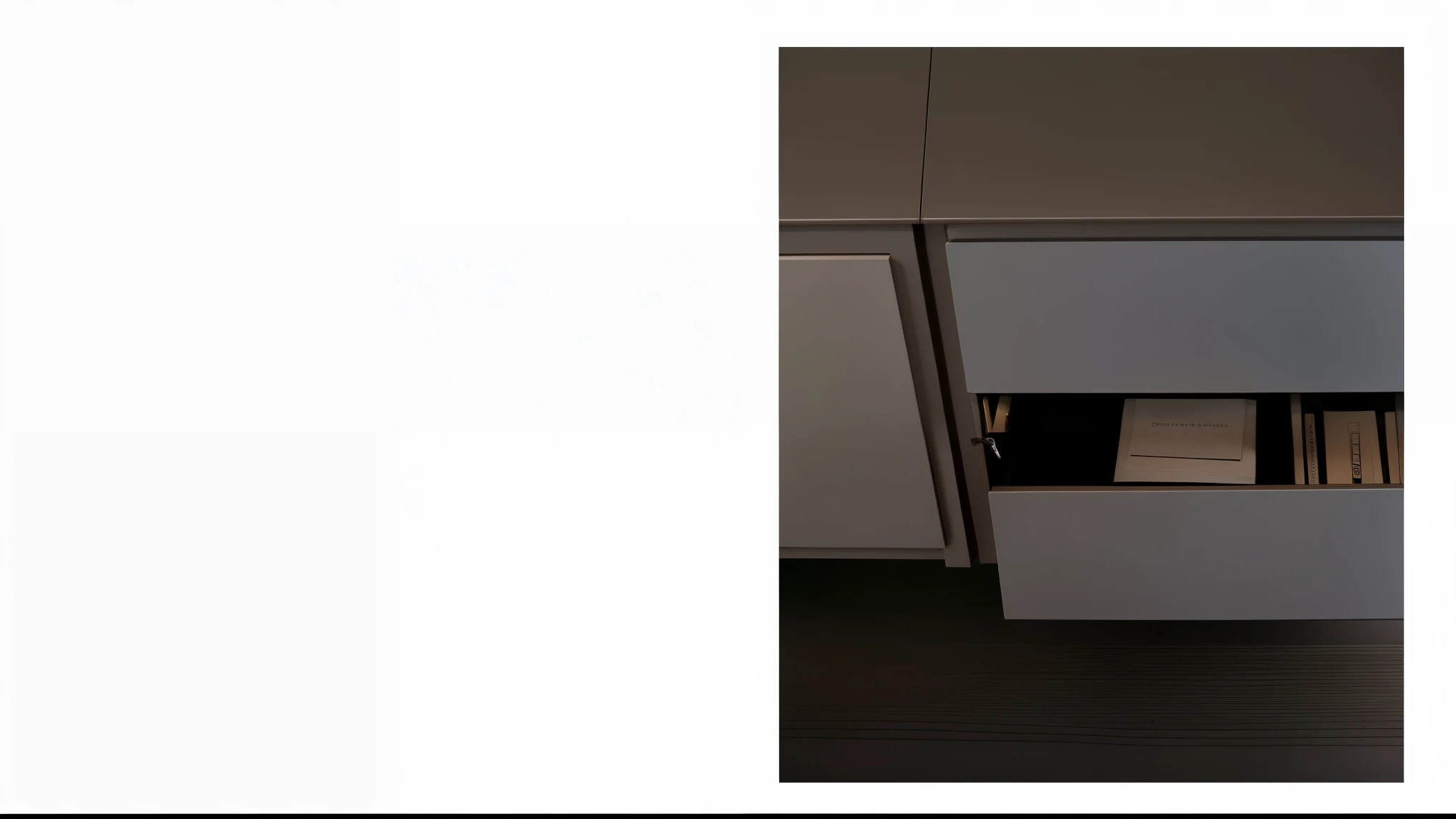 There is a white cabinet,There is a drawer inside, 2 0 1 6, 2016, exhibit, cupboard, 2015, 2 0 1 5, mist, Surreal的, artwork, concept, Close details, Surreal, Surreal的, FOG, 2014, 2 0 1 4, Width, sleek design, design
