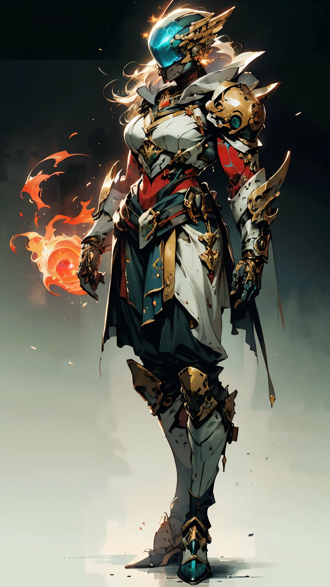 A woman adorned in fantasy-style full-body armor, a crown-concept fully enclosed helmet that unveils only her eyes, a composite layered chest plate, fully encompassing shoulder and hand guards, a lightweight waist armor, form-fitting shin guards, the overall design is heavy-duty yet flexible, (the armor gleams with a golden glow, complemented by red and blue accents), exhibiting a noble aura, she floats above a fantasy-surreal high-tech city, this character embodies a finely crafted fantasy-surreal style armored hero in anime style, exquisite and mature manga art style, (mixture of Queen bee and Spider concept Armor, plasma), ((Element, elegant, goddess, femminine:1.5)), metallic, high definition, best quality, highres, ultra-detailed, ultra-fine painting, extremely delicate, professional, anatomically correct, symmetrical face, extremely detailed eyes and face, high quality eyes, creativity, RAW photo, UHD, 32k, Natural light, cinematic lighting, masterpiece-anatomy-perfect, masterpiece:1.5