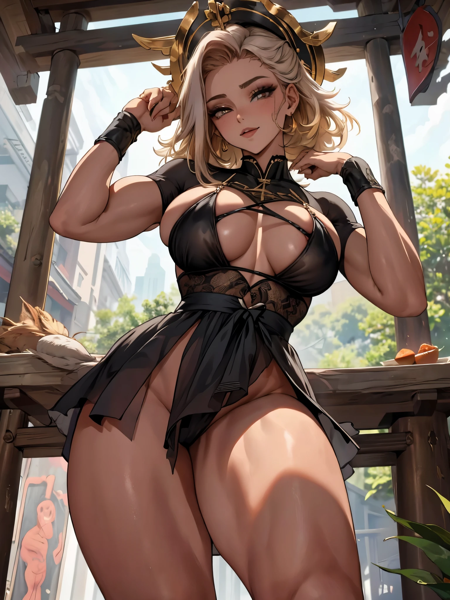 1 garota, (ulzzang-6500:0.7), KPOP Idol, sim miko, bikini, Mangas destacadas, Ombros nus, Cabelo rosa, cabelo longo, bikini, melhor qualidade, (pintura:1.5), (enfeite de cabelo:1.35), joia, olhos roxos, brincos, seios pequenos redondos, torii, flores de cerejeira, luz da lanterna, profundidade de campo, rosto detalhado, foco facial, fita_aparar, (olhando para o espectador:1.25), non-traditional miko, pele brilhante, mangas compridas, sorriso, thick lips, jogo cg, hands on lips, Arquitetura lofi, (fundo desfocado:1.2), sentado, tronco, bikini, big ass, thick muscle body