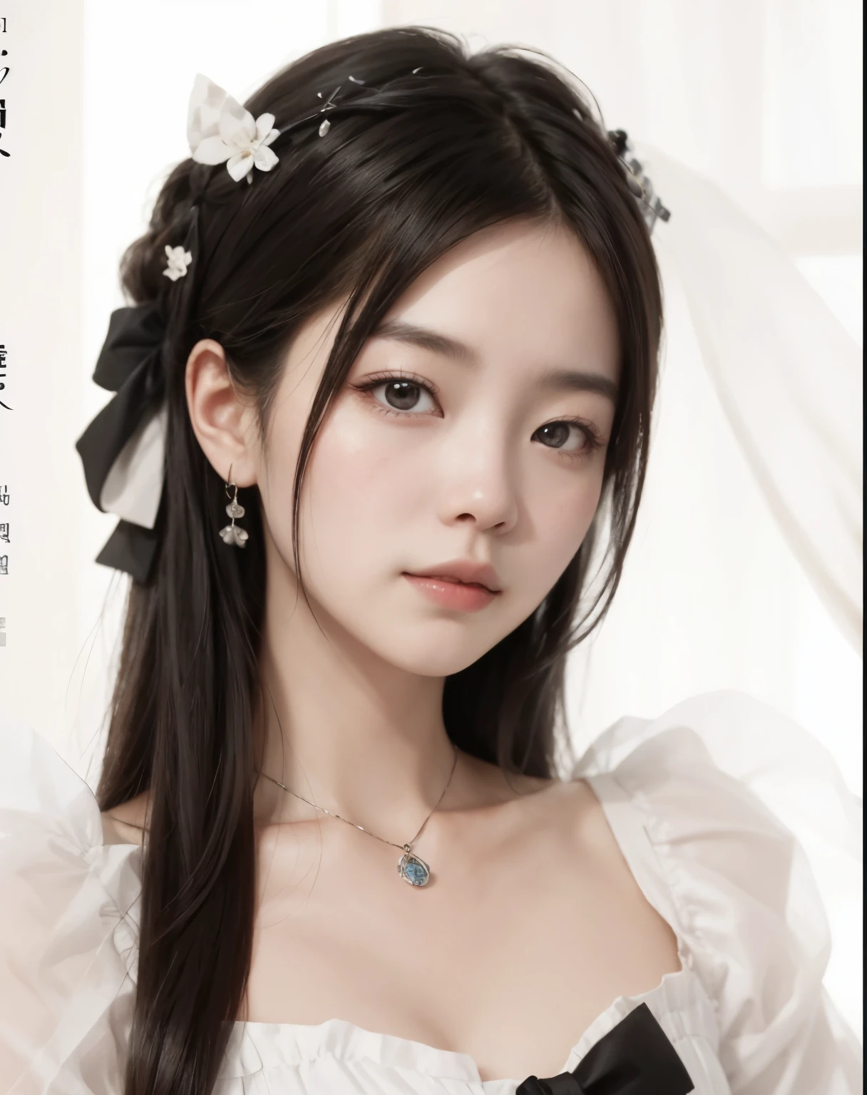 Imagen arafed de una mujer con velo y collar., obra de arte al estilo de guweiz, Realista. cheng yi, guweiz, in the Estilo de Arte of bowater, Inspirado por Huang Ji, kawaii Realista portrait, tendencia en cgstation, inspirado en Sim Sa-jeong, Inspirado por Tang Yifen, photoRealista!!!!!!! Estilo de Arte