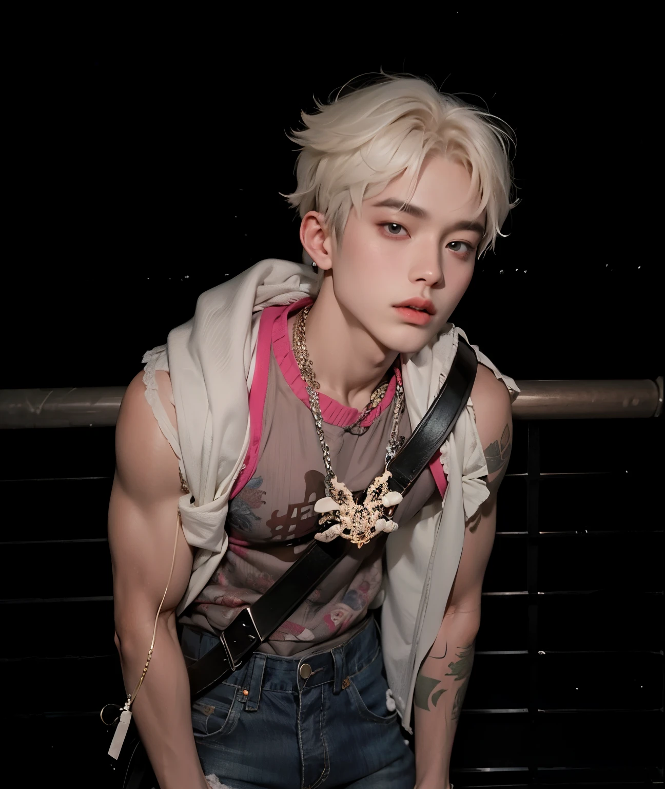 Hombre arafed con cabello rubio y una camisa rosa posando para una foto., hyung tae, cai xukun, hong junio hyung, little peep, kim taejin, albino pale white skin, estilo de seb mckinnon, hyung tae kim, taken in the early 2020s, yanjun chengt, toru furuya, jinyoung shin, Jung Jaehyun