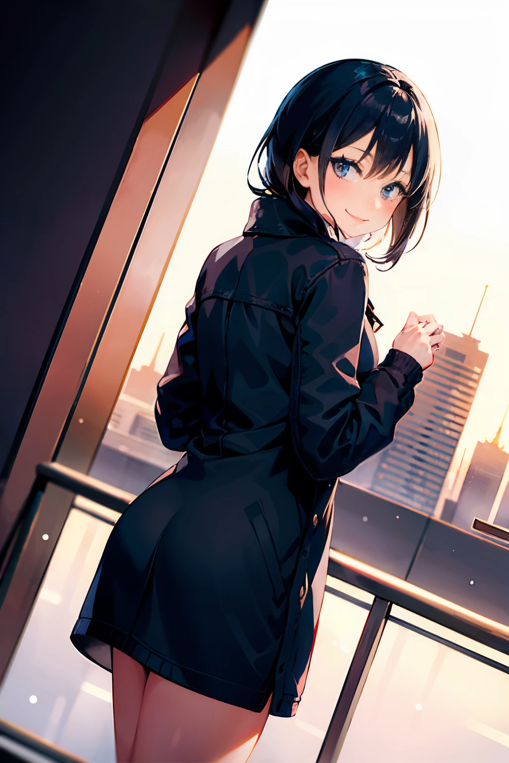 Cute Girls、black tights、Short Bob、School rooftop 、Showing her panties、Attractive breasts、See-through underwear、Put your hands behind your back、Quiet、Inconspicuous