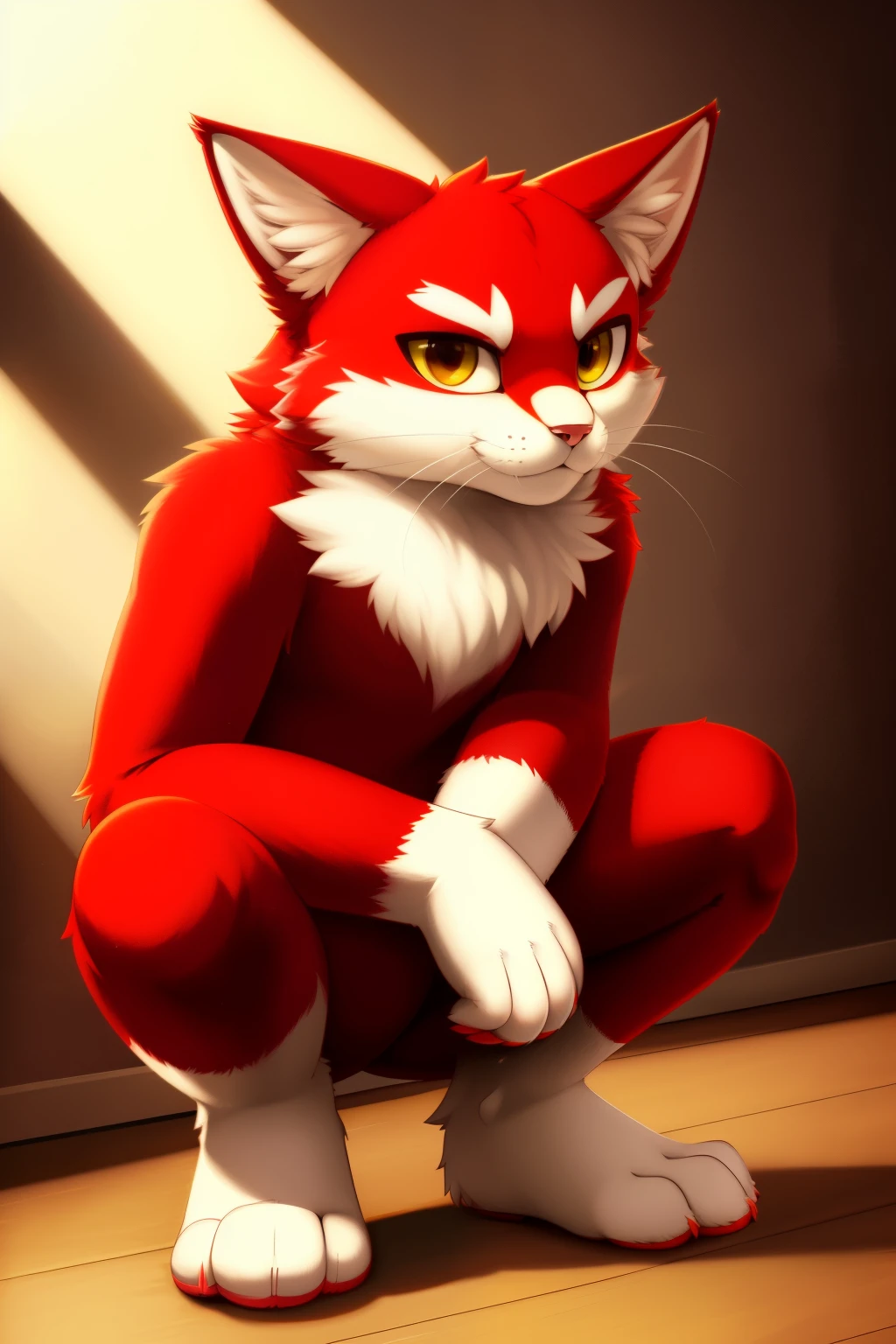 Big the Cat, (masterpiece:1.1), (best quality:1.2), (detailed:1.0), (anthro:0.9), (Big:1.3), (Cat:1.0), solo, 1 character, crouching, (high resolution:1.4), (perfect colors:1.2), (realistic fur:1.0), (playful expression:0.8), (bright lighting:0.7), (presented on e621:1.1), by Shigetsu, by PendletonWolfe, by GoukouRoujin, (stylized:0.9),