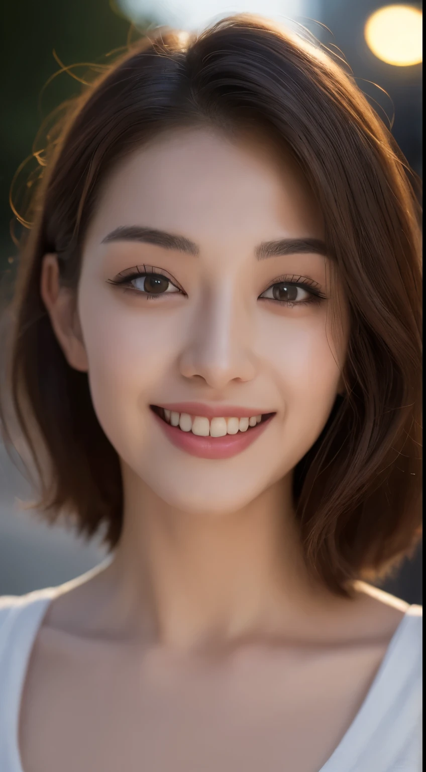 ((highest quality、8k、masterpiece、:1.3))、1 girl、laughter、Full body Esbian、slim face、Beautiful woman、(dark brown hair)、Topless:1.1、super detailed face、detailed eye、double eyelid、blurred background、slim face、night scene、exterior、street、born,return,walk,born,return,sexy bra,Huge