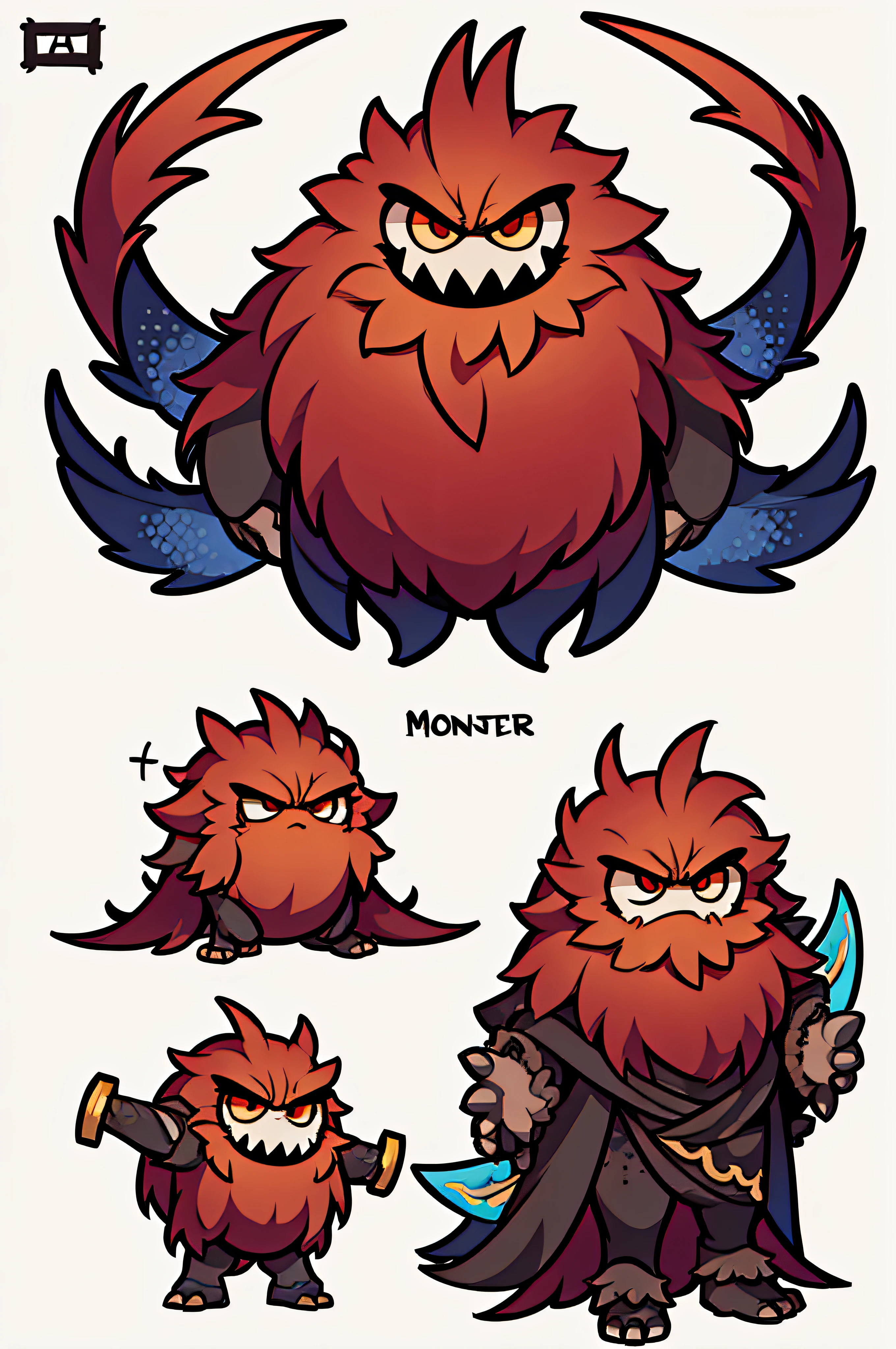 monster concept design, vector, white background, sprite art, masterpiece, high quality, character frames, character poses, beholder