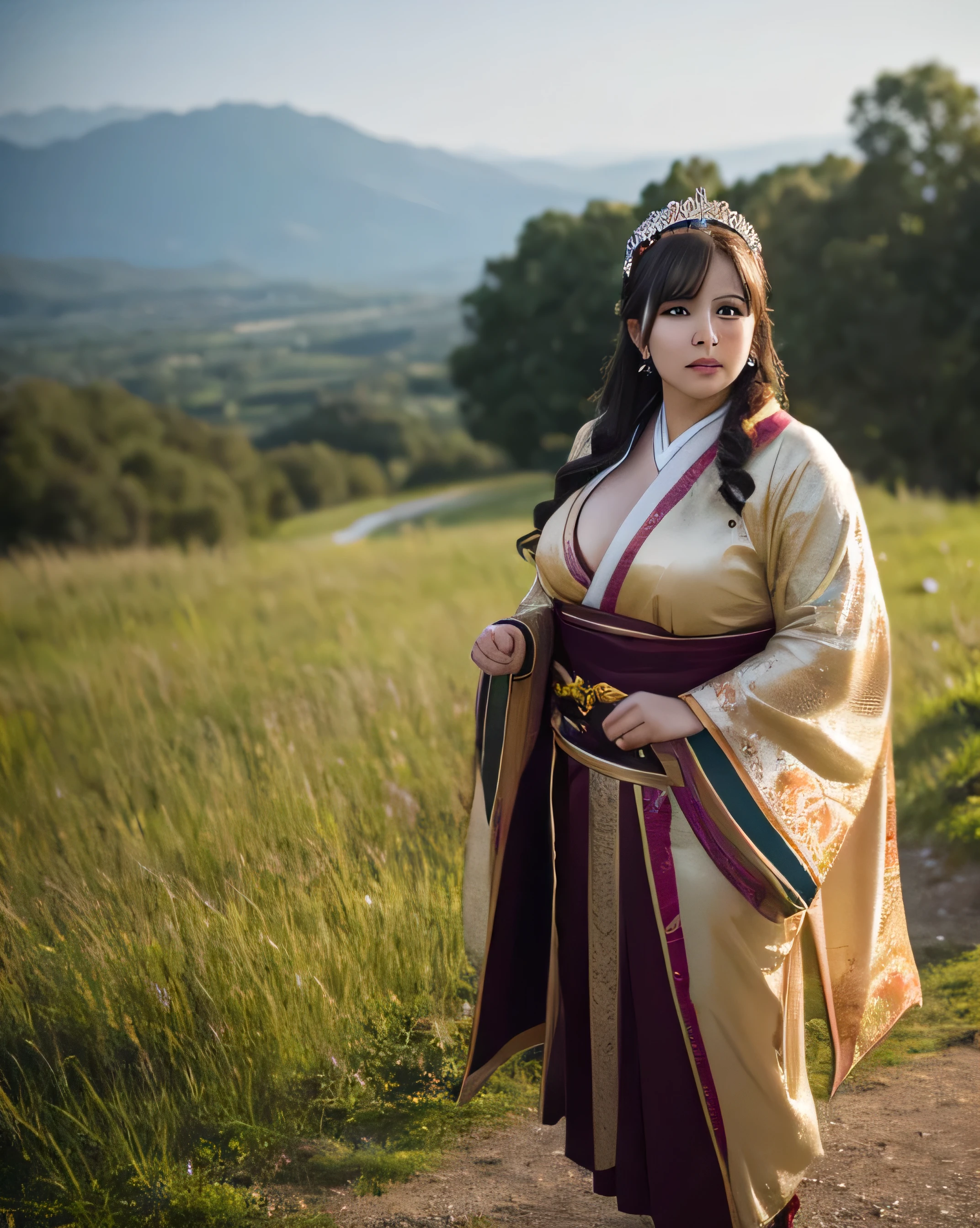 1 female, Overweight, fantasy costume, Extremely fat, Chubby, Japanese, 4k, High resolution, masterpiece, highest quality, fine skin, sharp focus, (cinematic lighting)