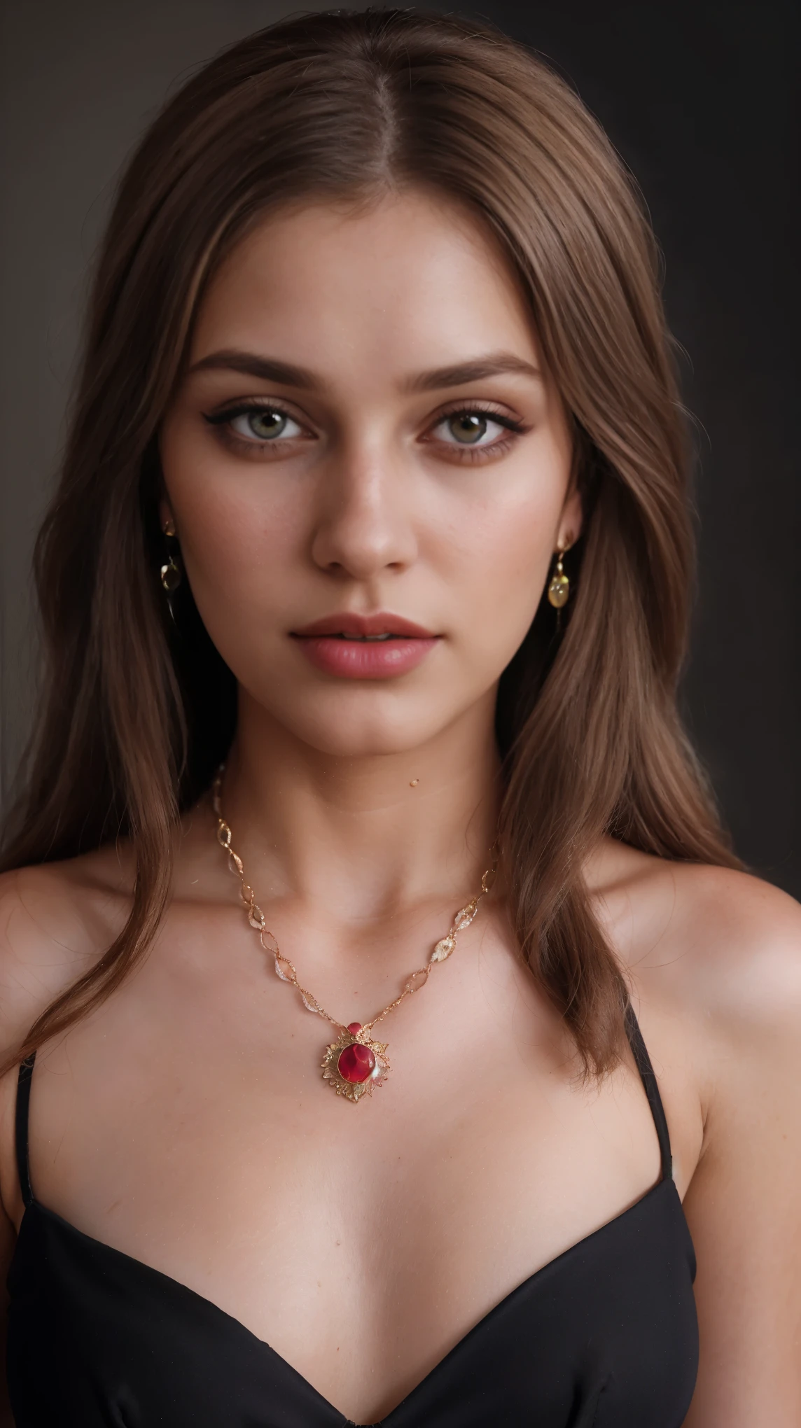 Blond brown hair, (RAW photo), (realism: 1.8), (very gloss jet red lipstick, many eyelashes, dark black eye shadow, shy, blushing, high quality, high resolution, depth of field, chromatic aberration, caustic, wide light, pastel skin, (21 year old woman), necklaces, chokers, earrings, bracelets, wear many accessories, style A good woman, Wearing beautiful indian drees and dupatta, lots of exposure, pose, visible 8k resolutions