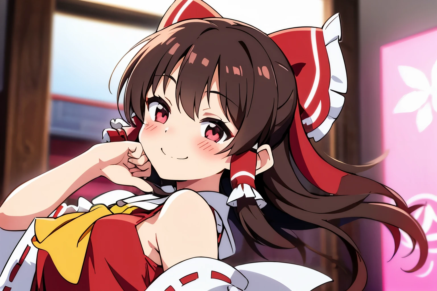 Reimu Hakurei、blush、smile、one girl、solo
