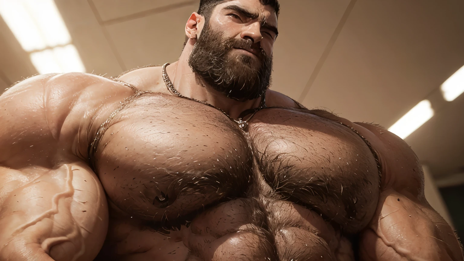 Um homem musculoso gigante, viril, enorme, crescendo cada vez mais, roupas rasgadas, peito enorme, cara de bravo, bravo, com raiva, imposing presence, incredible strength, olhar intenso, muscular arms, pernas grossas e musculosas, Robust appearance, imenso poder, dominante, Unstoppable strength, aura esmagadora, monumental strength, corpo enorme, muscle definition, musculatura esmagadora, colossal strength, Epic Proportions, invincible titan, intimidador, viril, sexy, manly