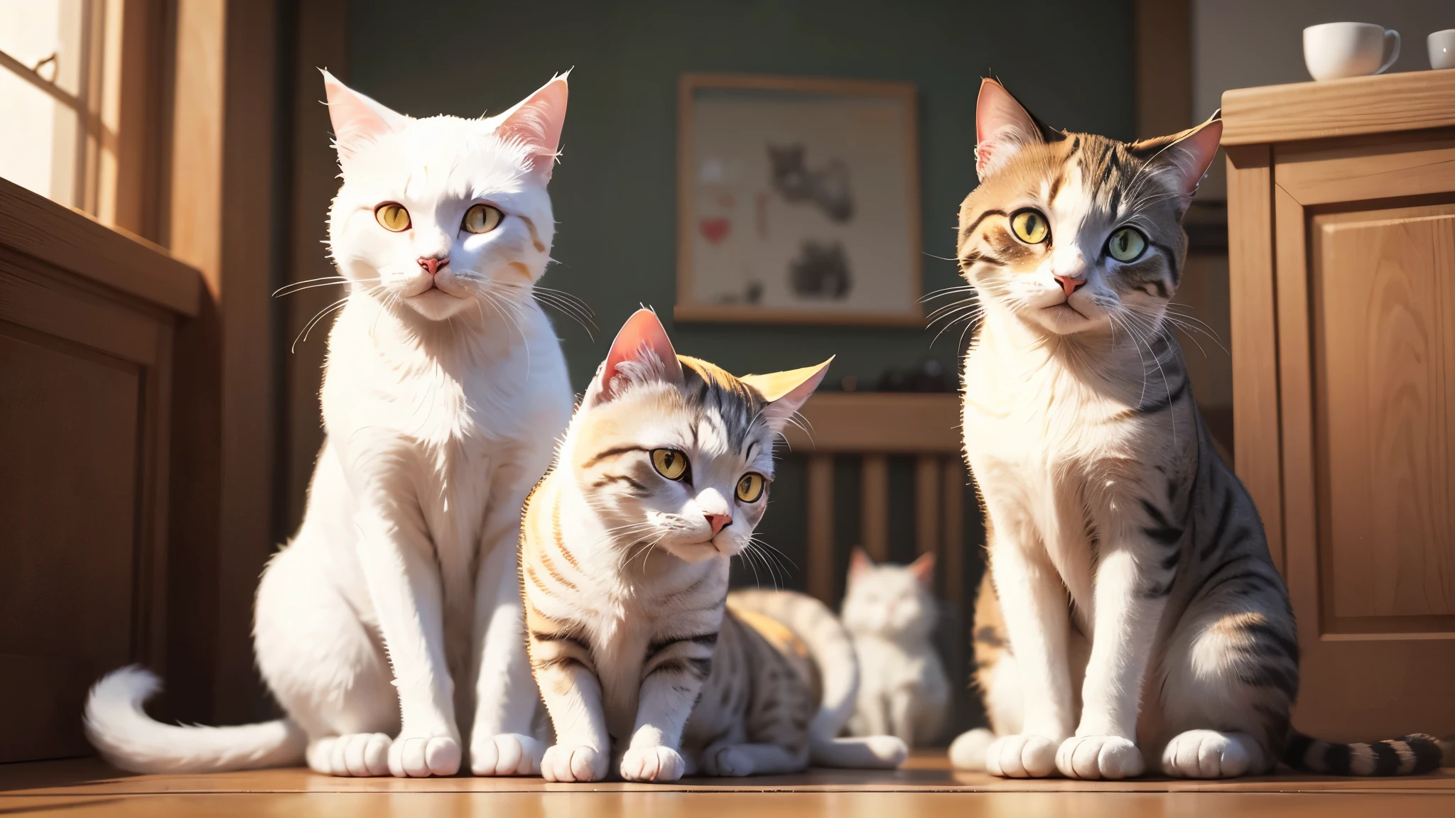 2 cats,and white,(best quality:1、0), (ultra high definition)