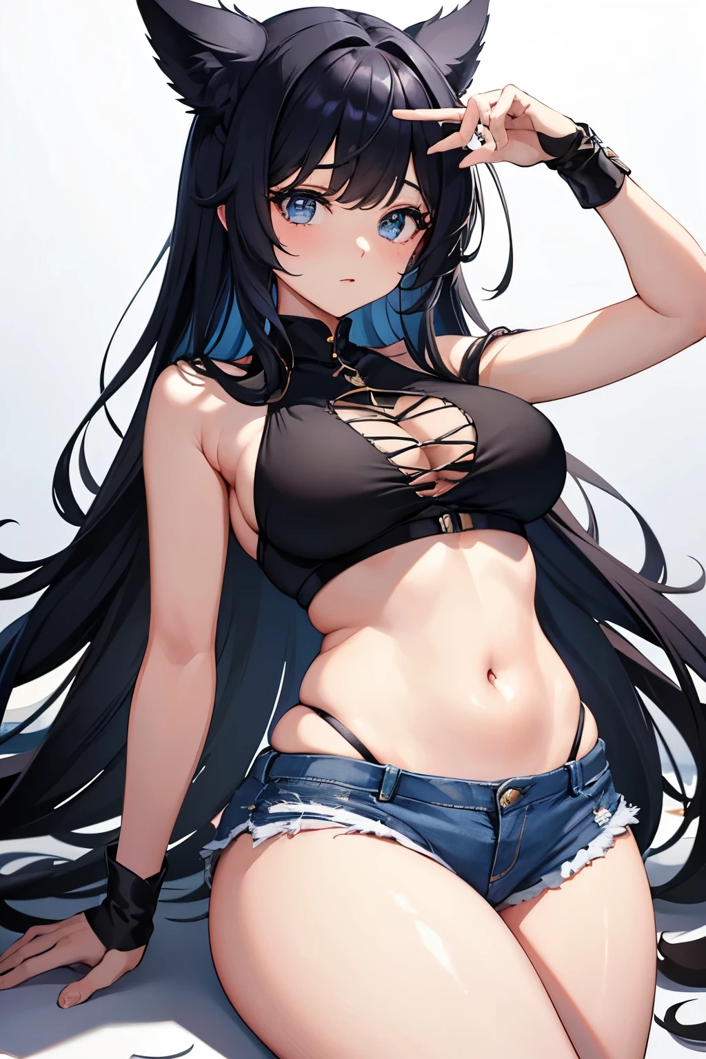 masterchunk, mais alta qualidade, lindo, high resolution, anatomia perfeita, Lindos cabelos grisalhos、lindos olhos vermelhos、Cabelo comprido、Regatas、shorts jeans、uma gargantilha、 black pantyhose, jaqueta marrom, Estilo selfie、selfie、chunk、chunk sign、 8K、uma linda garota、 legal、 Cabelo bonito、 olhos lindos、 pele bonita、lindas pernas、Beautiful arms、dedos perfeitos、 Muito bonitinho、 muito kawaii、seios fartos sem blusa pelada