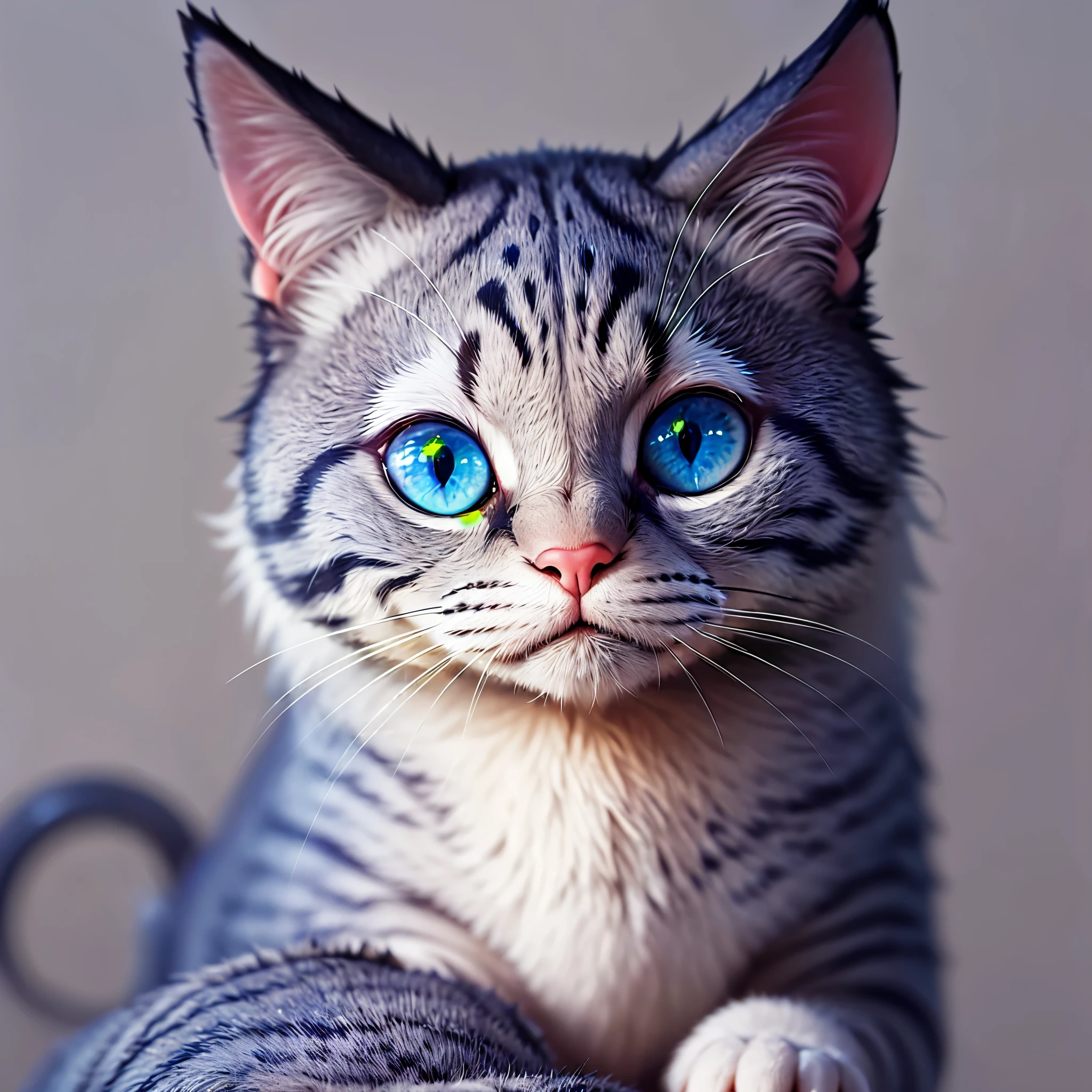 blue cat, (full body:1.8), masterpiece, best quality, 8k, absurdres, ultra realistic, highres, photography, film grain, chromatic aberration, sharp focus, HDR, facelight, dynamic lighting, cinematic lighting, professional shadow, simple background, (grey background:1.4), highest detailed, extreme detailed, ultra detailed, finely detail, (sharp pupils, realistic pupils:0.6)
