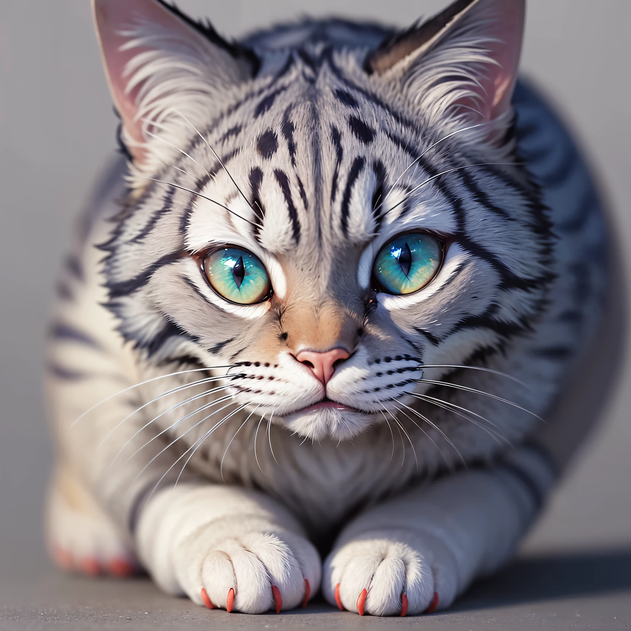 blue cat, (full body:1.8), masterpiece, best quality, 8k, absurdres, ultra realistic, highres, photography, film grain, chromatic aberration, sharp focus, HDR, facelight, dynamic lighting, cinematic lighting, professional shadow, simple background, (grey background:1.4), highest detailed, extreme detailed, ultra detailed, finely detail, (sharp pupils, realistic pupils:0.6)