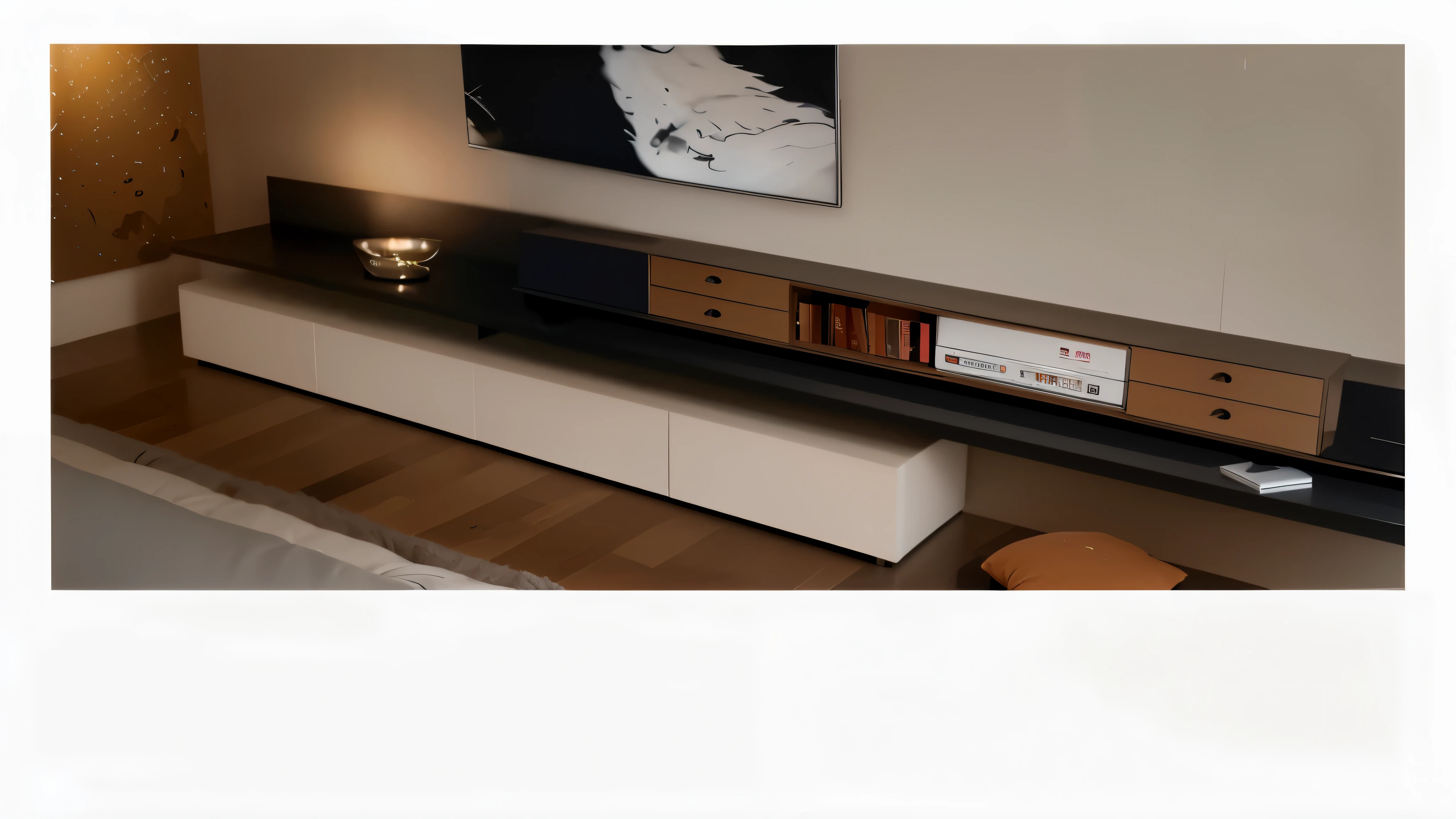 There is a picture of a TV on the wall of the room, unit, Depth of detail, Award-winning masterpiece, 4K details, 4K details, detailed picture, king, breathtaking detail, living room, Clear and smooth lines, HD, Low details and clean lines, 2019, 2 0 1 9, Anna, comfortable, Eva