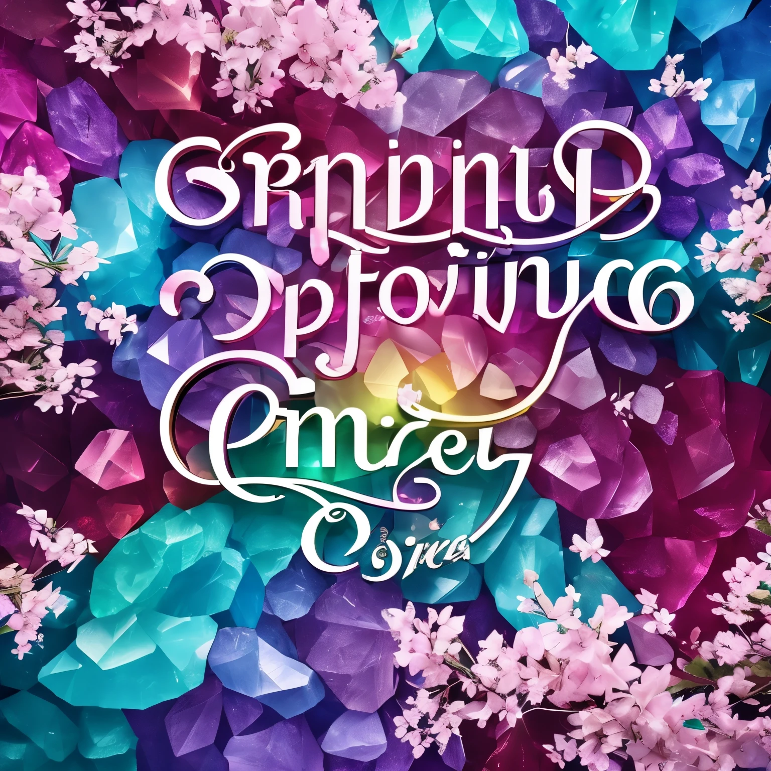 text:”spring”, best quality, newly designed font, (ruby, pink sapphire, blue topaz, emerald, amethyst, diamond, crystal, rainbow moonstone, white opal)