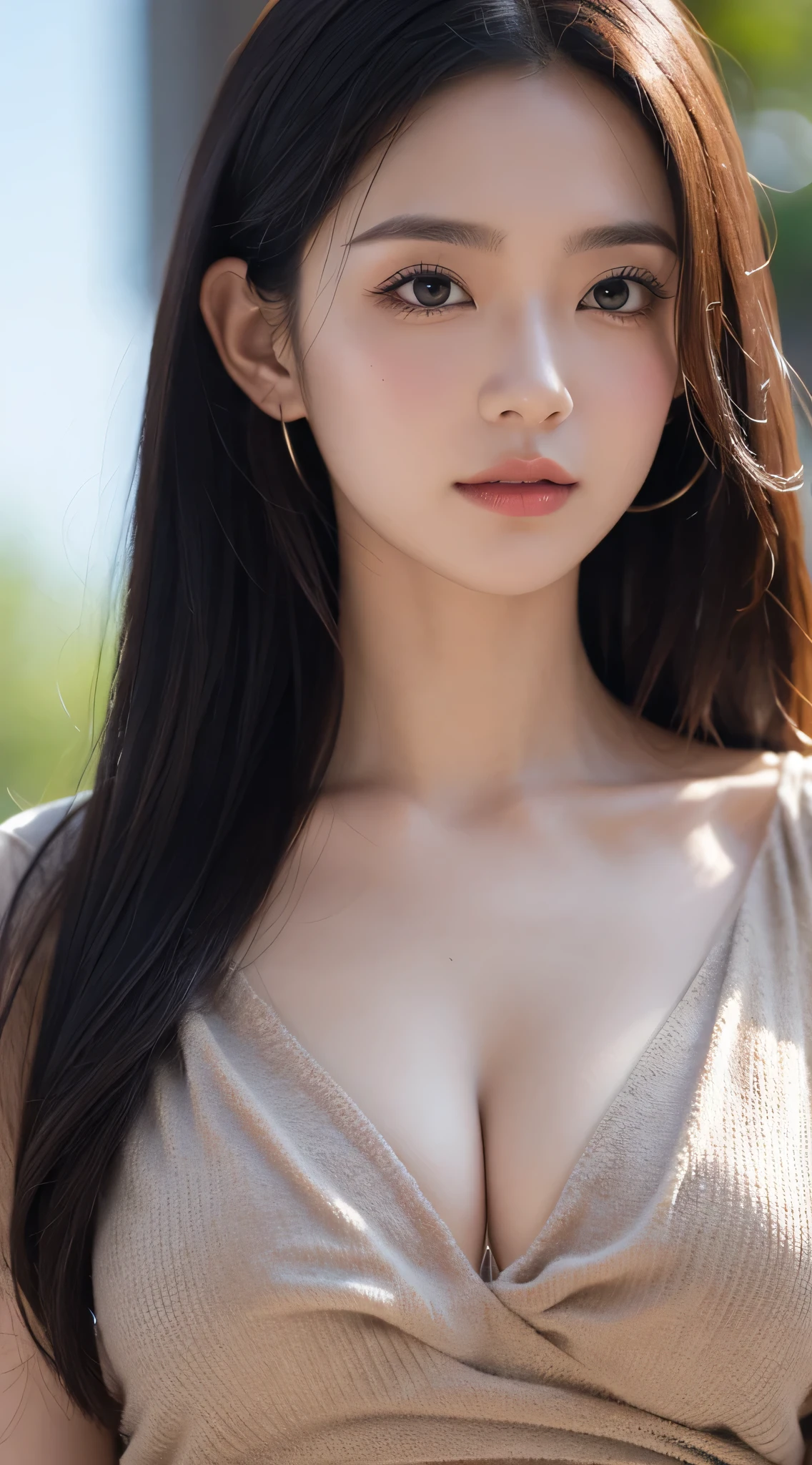 goddess woman, cosmetic, Bokeh, close up, seductive look, modern clothing