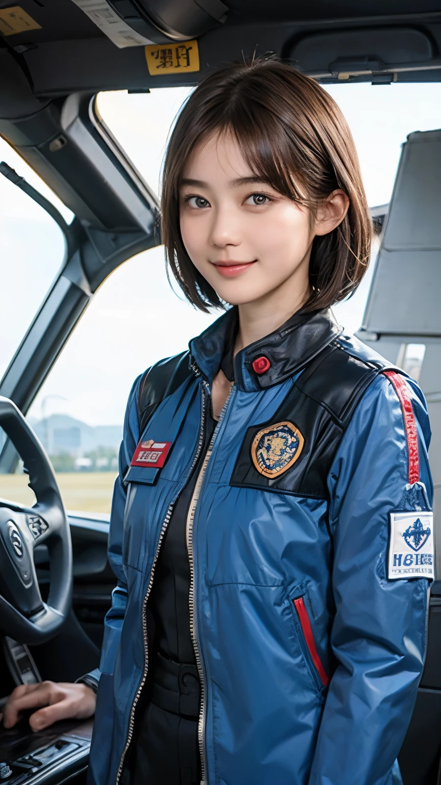 8K, RAW Photos, top-quality, ​masterpiece: 1.2), (realisitic, Photofidelity:1.4), (Highly detailed CG Unity 8K wallpapers),Girl sitting in the cockpit of a robot、parka、Red short bob hair、Cinematic、Wide View、Your name is、By Shinkai Makoto、