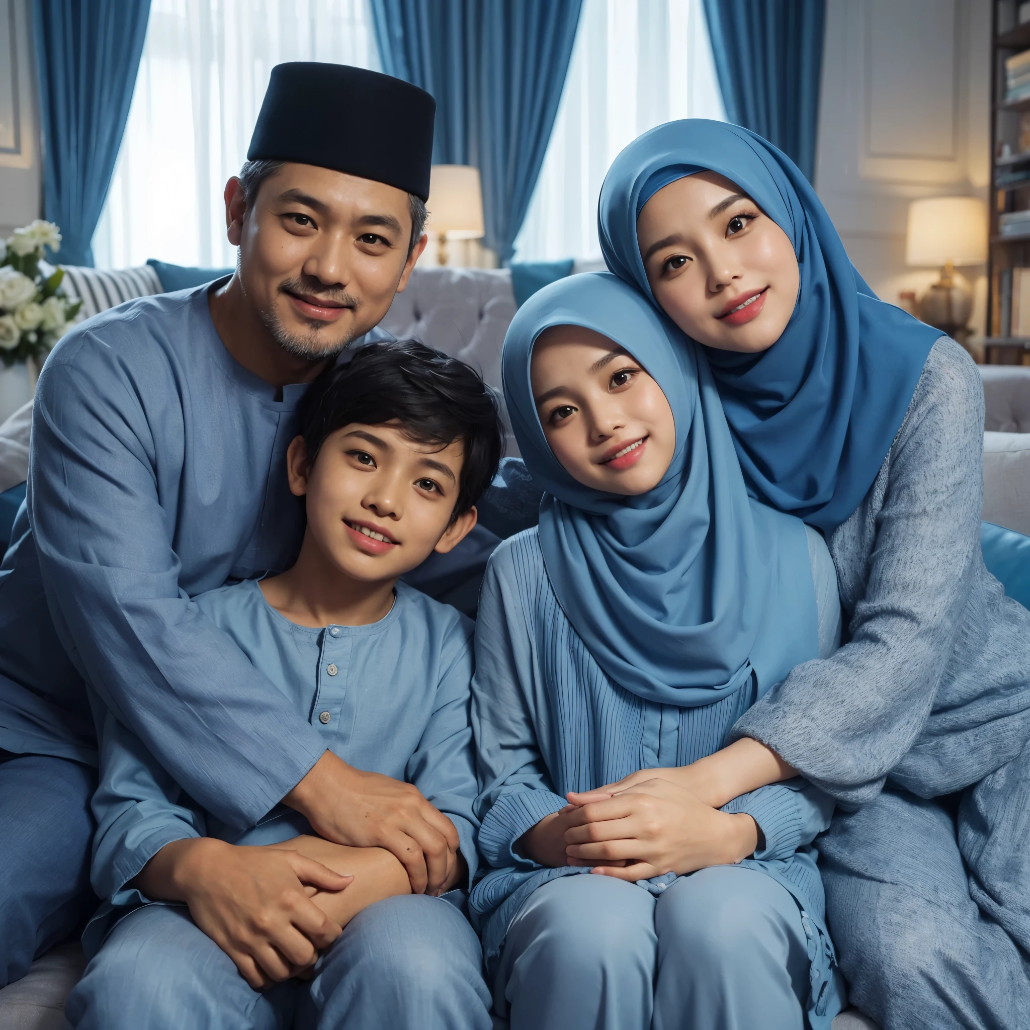 arafed family posing for a picture in a living room, happy family, an indonesian family portrait, home photography portrait, family portrait, family photography, full protrait, by Basuki Abdullah, family, malaysian, potrait, barong family, protrait, portrait shot, traditional art, mid shot portrait, at sunrise, classic portrait, family