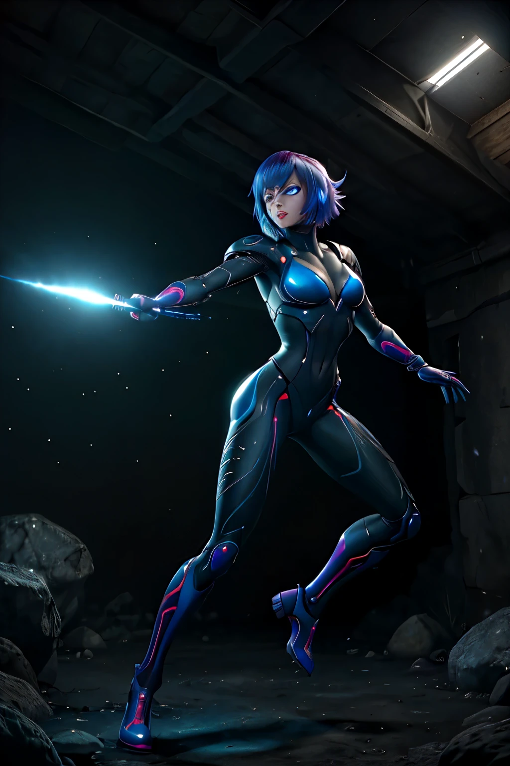 Full body shot, beautiful face, cel-shading style,  centered image,  ultra detailed illustration of a futuristic female combat marine in a pitched battle with alien creatures, (tetradic colors),  inkpunk,  ink lines,  light particles,  strong outlines, 