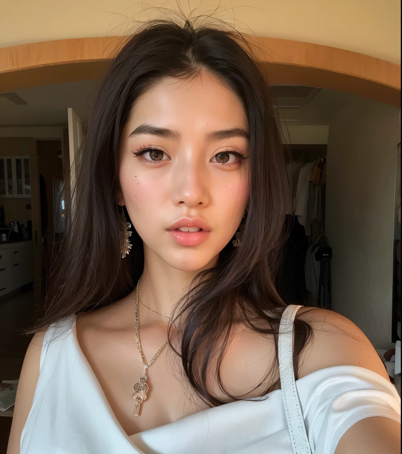 araffed woman with long dark hair and a white top taking a selfie, beautiful asian girl, an asian woman, beautiful asian woman, asian features, asian beautiful face, gorgeous young korean woman, beautiful south korean woman, asian girl, gorgeous chinese model, asian face, asian women, beautiful young asian woman, xision wu, a young asian woman, instagram model