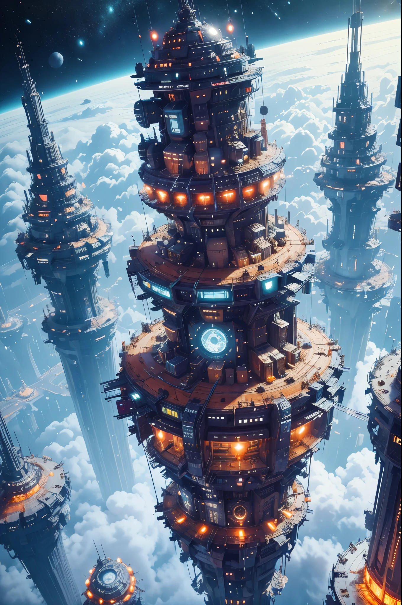 (best quality,4k,8k,highres,masterpiece:1.2),ultra-detailed,(realistic,photorealistic,photo-realistic:1.37),space station,extraterrestrial architecture,otherworldly structures,interstellar highways,cosmic structures,astounding futuristic cities,grandiose celestial skyscrapers,spectacular glass domes,glowing energy fields,immense spacecraft,massive docking ports,zero-gravity gardens,astronauts exploring,advanced technology,alien civilization,cosmic landscape,surreal cosmic backgrounds,stalled skies,ethereal lighting,vivid colors,luminous hues,majestic nebulas,intergalactic travel,hyperspace portals,interdimensional architecture,sci-fi fantasy,awe-inspiring artwork,space exploration concept,exploring uncharted territories,limitless imagination