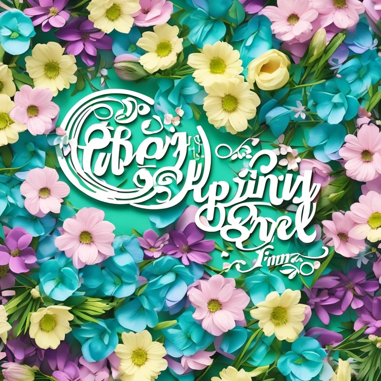 text:"spring", best quality, Newly designed fonts, iridescent pastel colors