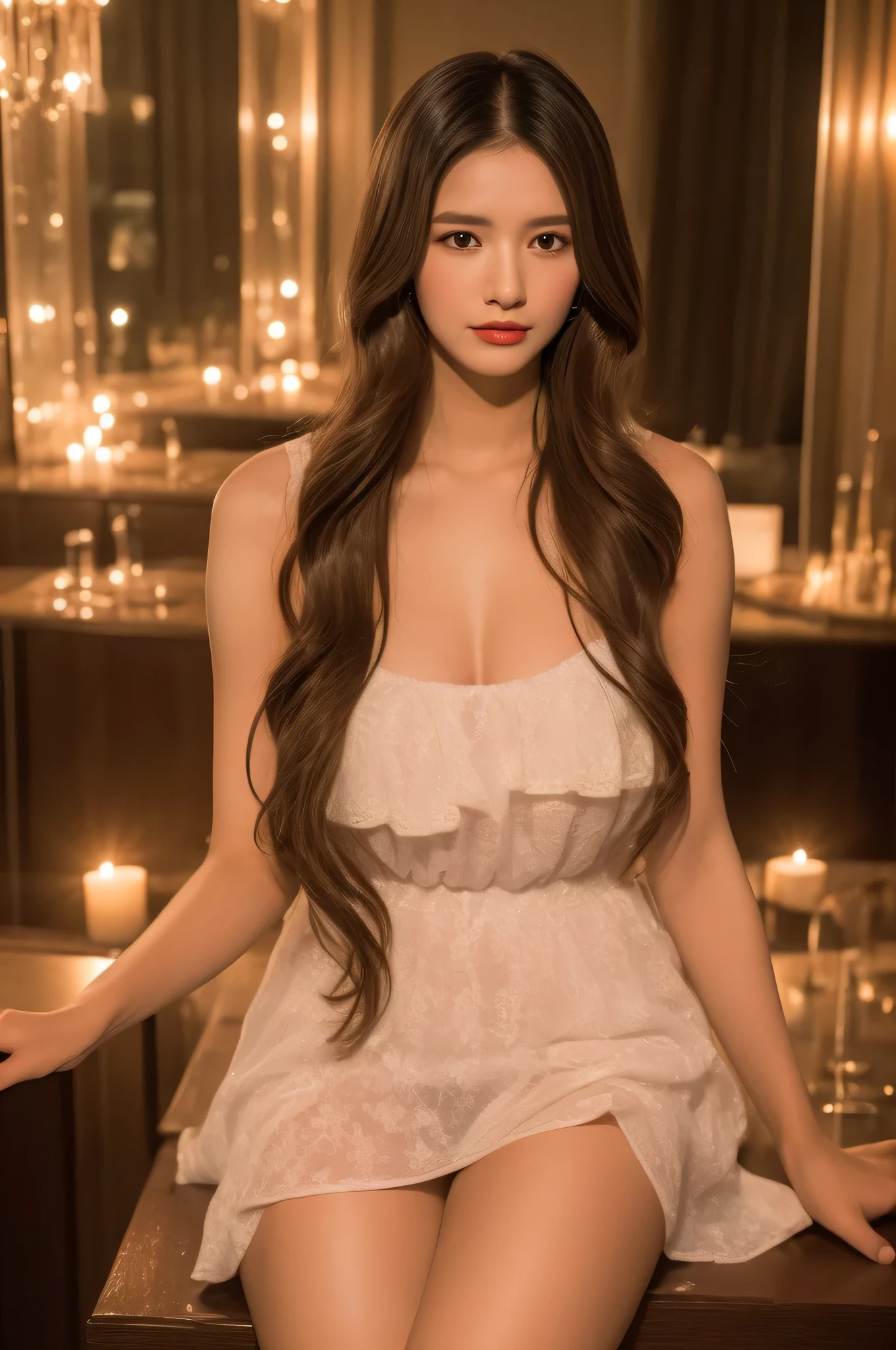 ((top-quality、8K、​masterpiece:1.3))、korean、girl with、medium tits、with round face、bbw、A sexy、red blush、Whip whip、thighs thighs thighs thighs、cute little、ball gown