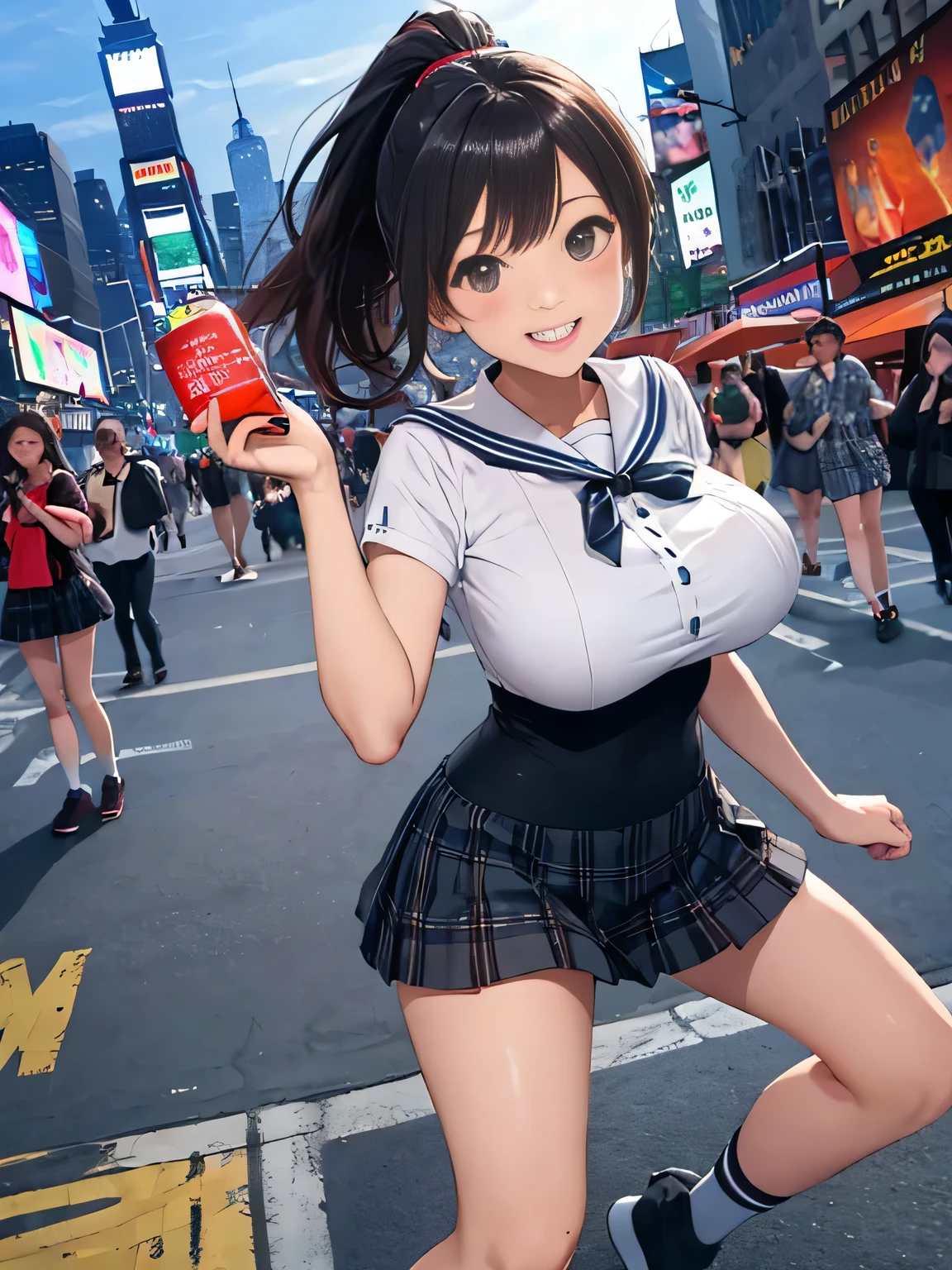 highest quality、High resolution、detailed background、beautiful and detailed face、beautiful and smooth skin、skin texture、professional lighting、Beautiful teenage girl、((three women))、(huge breasts: 1.2)、
short sailor suit、Pleated mini skirt with tartan plaid pattern、side pony、ponytail、cute hairstyle、白いニーhigh socks、high socks、
Sightseeing trips、laughter、smile、sexual expression、
new york、statue of liberty、Empire State Building、Times square、central park、
You can also take photos with famous landmarks and symbols of your travel destination.、Take group and individual photos at famous tourist spots、
Enjoy panoramic views、Pose with buildings and landscapes in the background