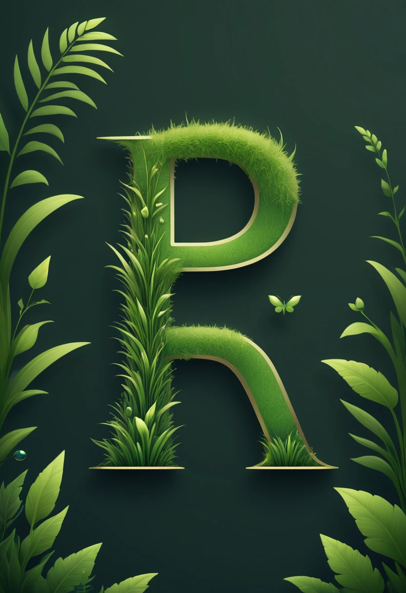 Logo "plant", text as "plant", creative Font Design, typeface, spirit of Grass, Message card design, magical letter-shaped animals, magical creatures, txt says "plant"