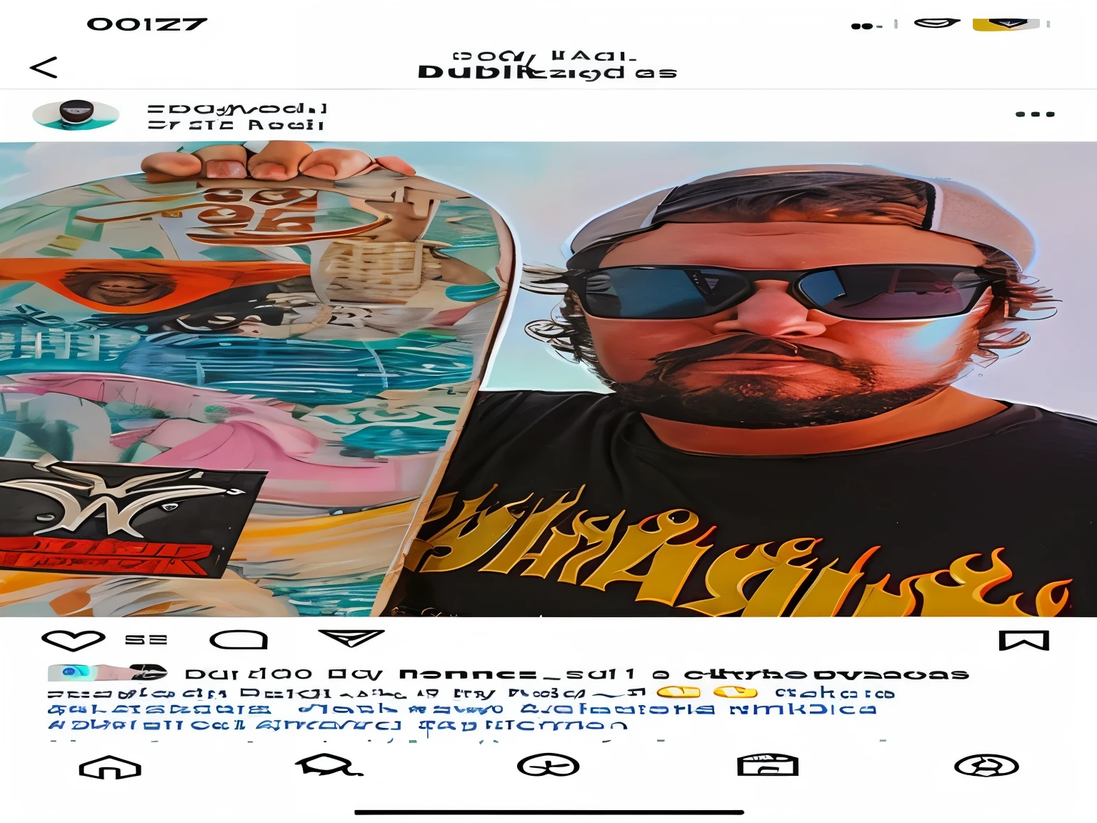 there is a man with a beard and sunglasses holding a skate, Andreia Rocha, bam margera, Tony Sandoval, skate art, skate, david rios ferreira, no vale da floresta, Carmelo Blandino, hasan piker, Mike Stoklasa, Pablo Perdomo, postagem no instagram, inspirado em Nathan Oliveira, detailed skate, imagem de perfil, plays skates