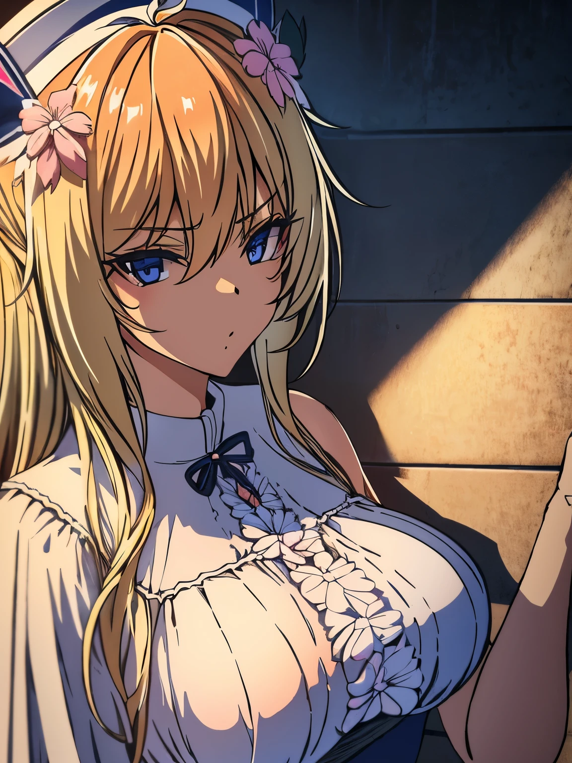 obra de arte,melhor qualidade,obra de arte,melhor qualidade,arte oficial,papel de parede extremamente detalhado da unidade CG 8k,1girls, breasts, clothed, clothed female, female, female only, sailor hat, sailor uniform, solo, solo female