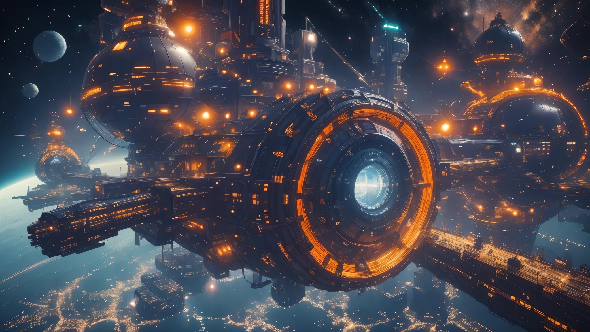COMG3O,a space station floating in the vastness, bustling with activity, an architectural marvel with sleek designs and cutting-edge technology, surrounded by the awe-inspiring beauty of the cosmos, astronauts in futuristic spacesuits performing experiments and conducting research, a bustling hub of scientific exploration and innovation, with a panoramic view of the Earth below, shimmering with city lights and glowing in vibrant hues, a bustling metropolis in space, with towering skyscrapers and interconnected tunnels, filled with diverse cultures and bustling markets, a fusion of humanity's achievements and dreams, an emblem of our boundless curiosity and ambition, bathed in the soft glow of starlight and illuminated by the mesmerizing colors of the Northern Lights, a testament to the marvels of engineering and the indomitable spirit of exploration, casting a spell of wonder and inspiration. (best quality,4k,8k,highres,masterpiece:1.2),ultra-detailed,(realistic,photorealistic,photo-realistic:1.37),HDR,UHD,studio lighting,ultra-fine painting,sharp focus,physically-based rendering,extreme detail description,professional,vivid colors,bokeh,portraits,landscape,horror,anime,sci-fi,photography,concept artists,colorful and vibrant,subtle and ethereal,immersed in a warm and golden glow,soft and diffused lighting,creating a sense of tranquility and serenity